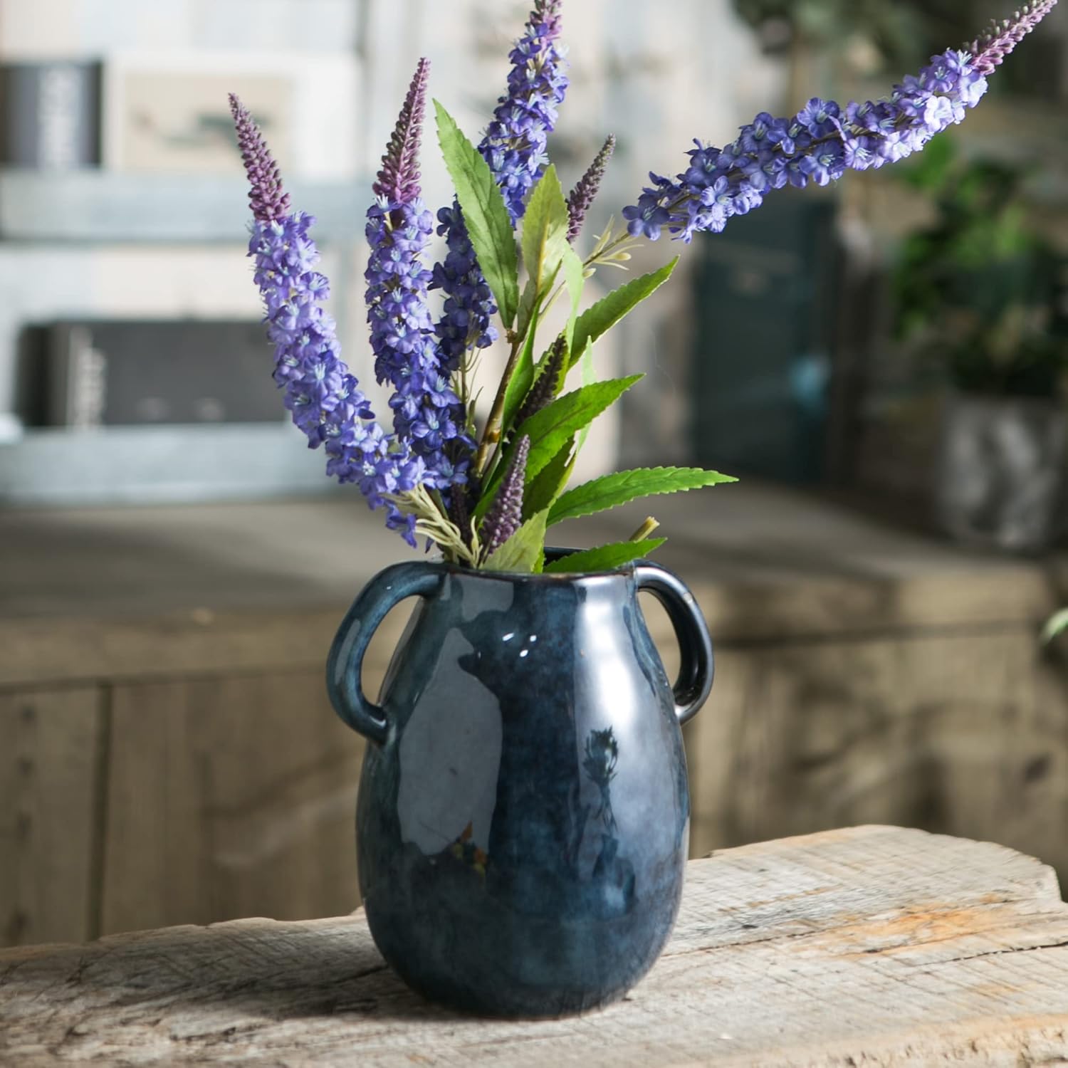 Blue Ceramic Vase / Double Handle - Blue