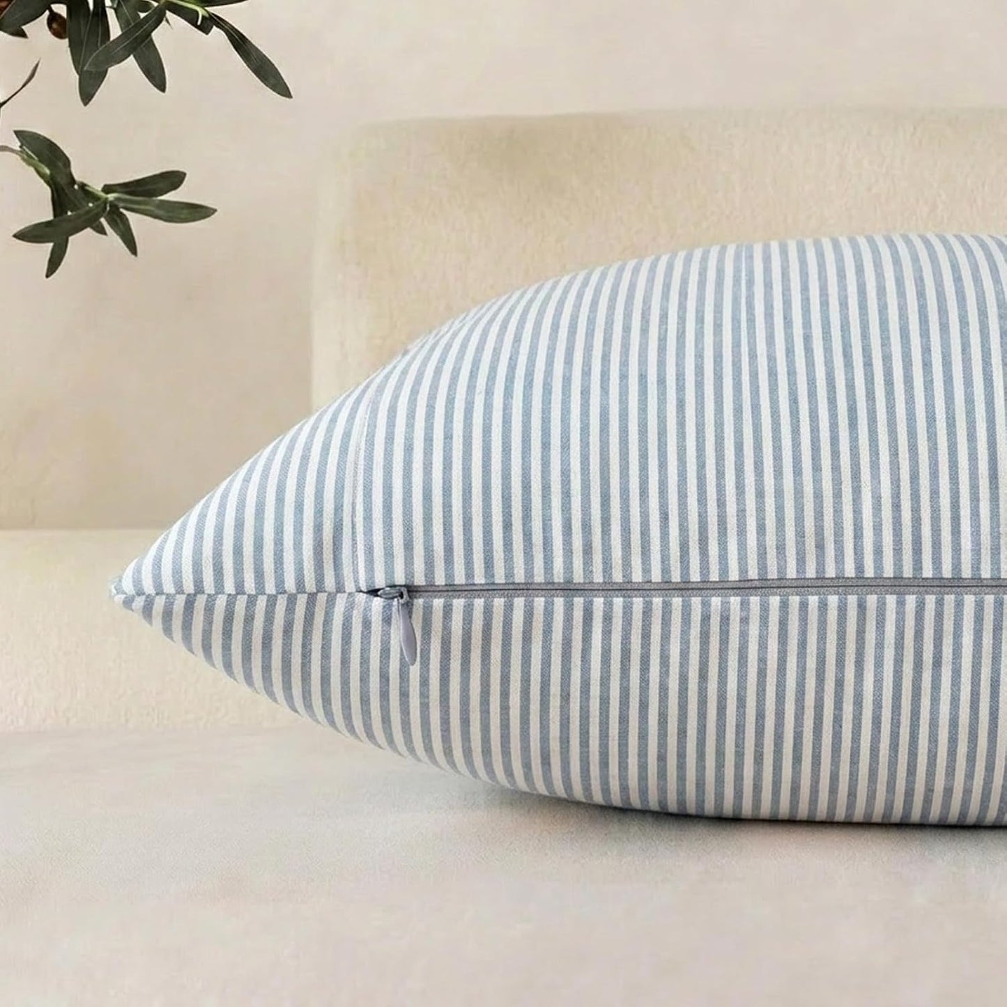 Light Blue Boho Striped Pillow Covers Farmhouse Outdoor / Grey Blue Stripe / 18 x 18 / Set of 2