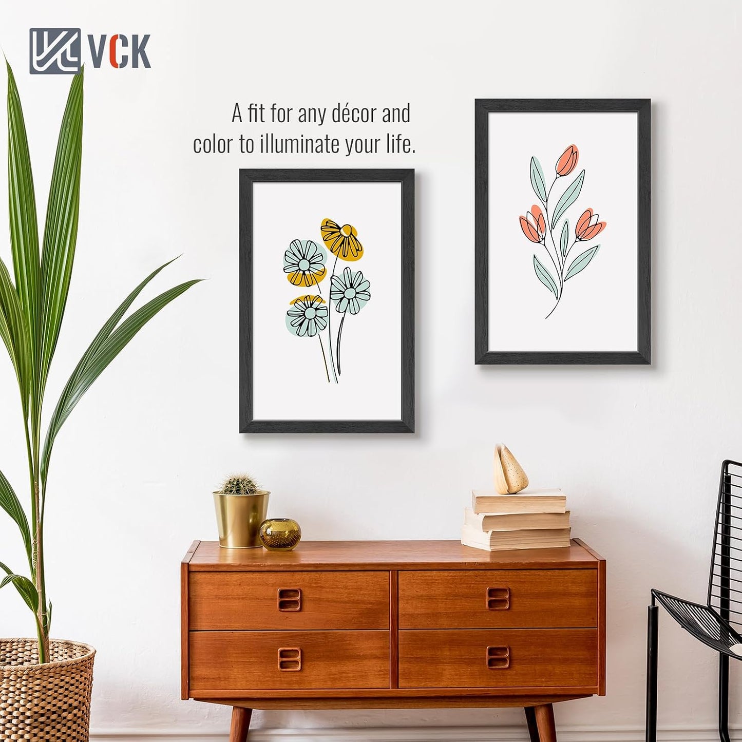 VCK 14x22 Picture Frame Set of 3, Black Woodgrain, Wall Hanging | Wide Border, Exclusive Woodgrain, Shatterproof