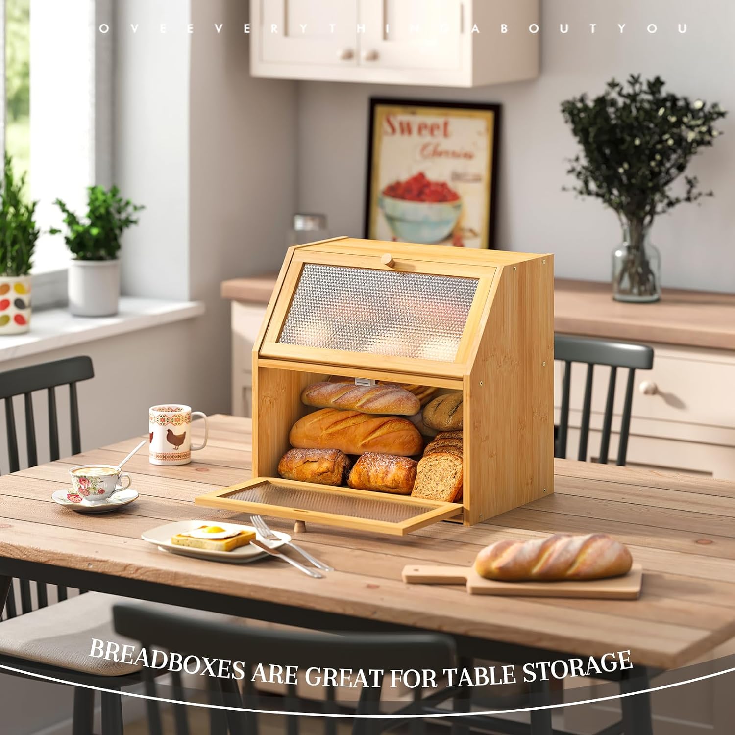 STDDRE Bread Box for Kitchen Countertop Bin Double Layer Bread Box Storage Container Extra Large Capacity with Diamond