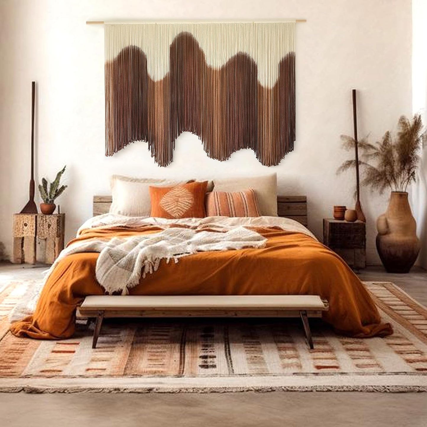 Macrame Wall Hanging Dip-Dyed Large Handmade Macrame Cord Fiber Art Boho Wall Decor / Brown3 / Brown