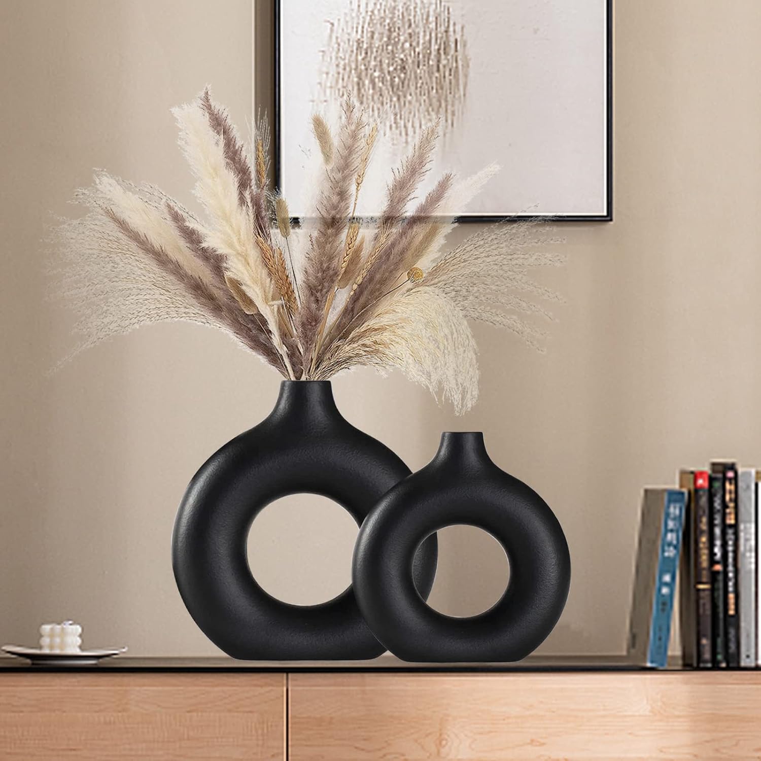 Ceramic Vase for Modern Home Decor / Black / Small + Big