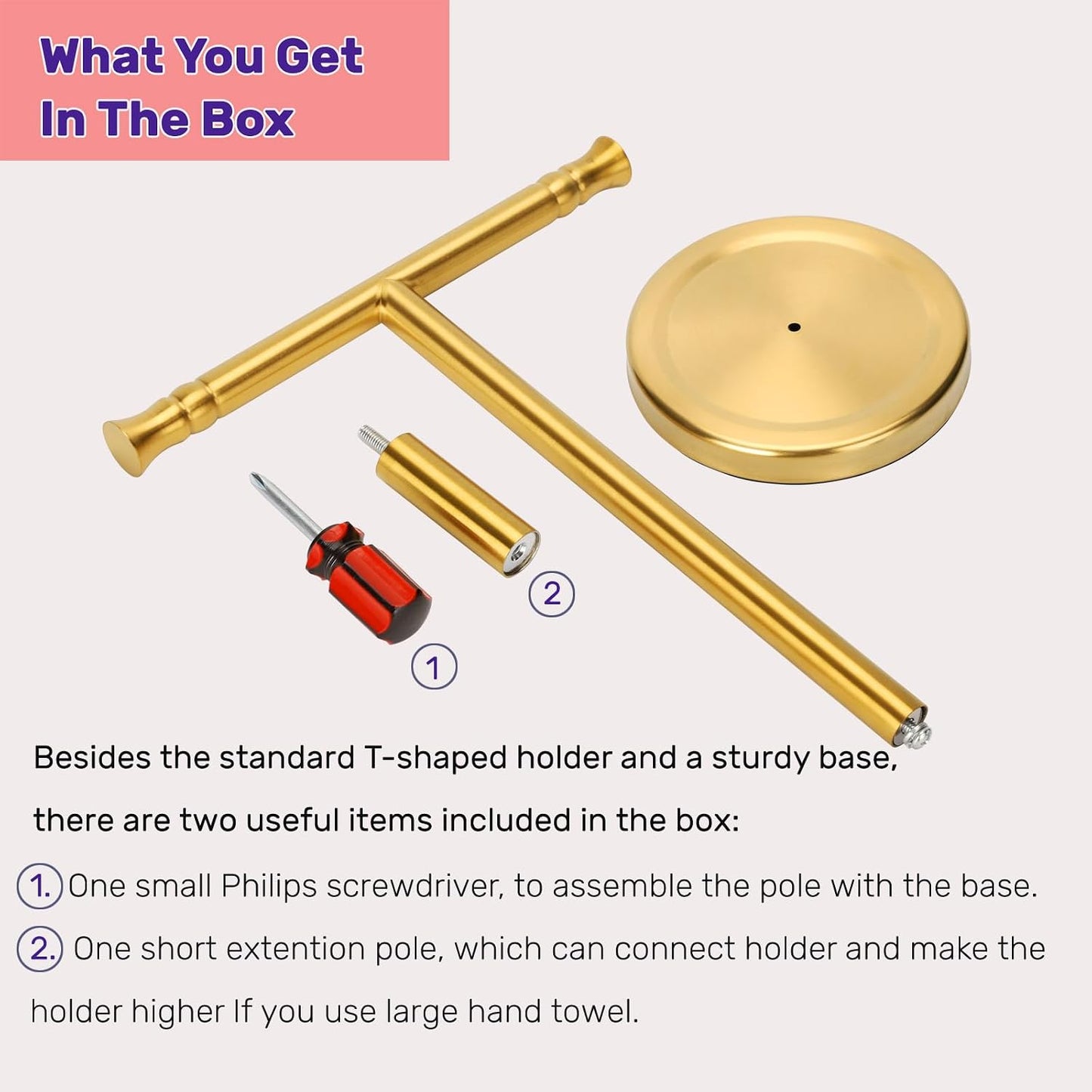 Gold Hand Towel Holder Stand for Bathroom Vanity Countertop SUS304 Stainless Steel T-Shape Free Standing Towel Rack
