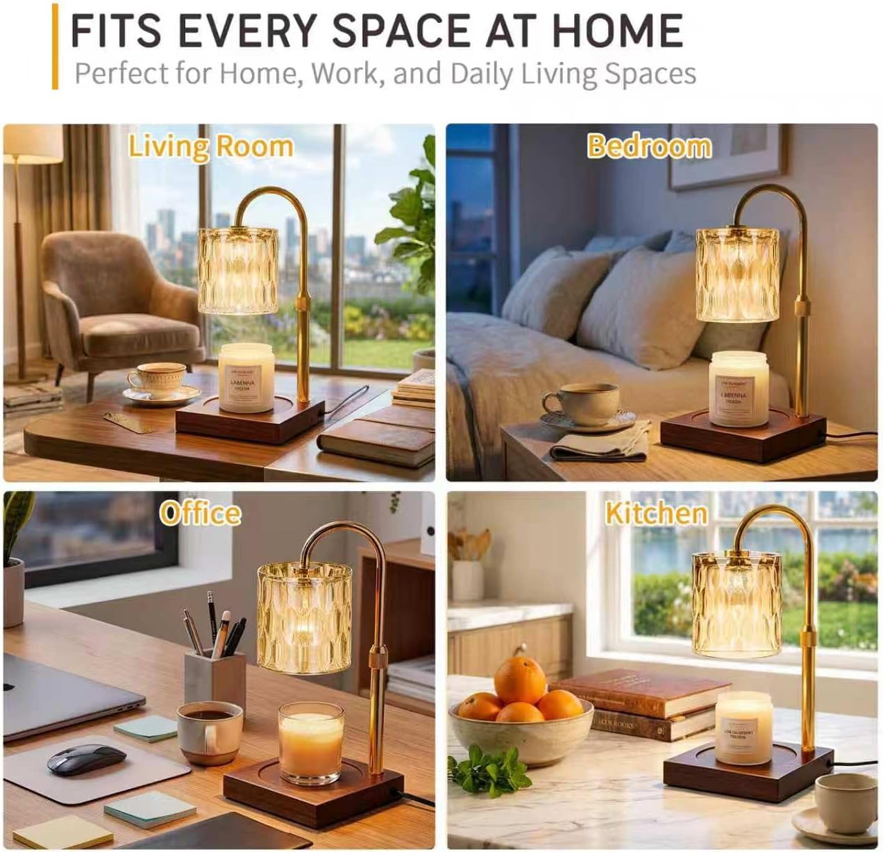 TOACSUCP Candle Warmer Lamp with 3 Bulbs, Adjustable Height Dimmable Candle Warmer with Timer, Compatible with Large