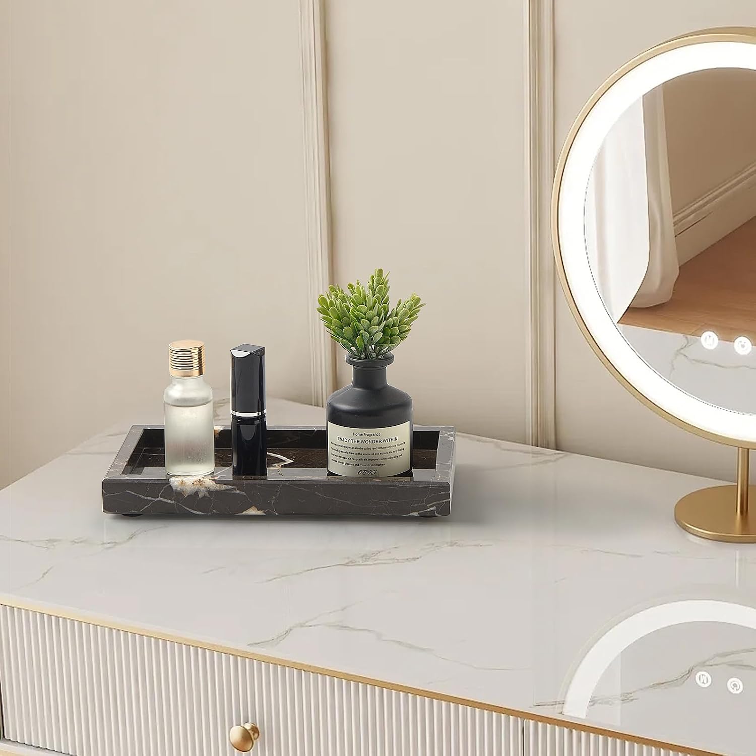Stone Organizer / Natural Small Marble Vanity Tray / Brown / 7.9 x 4.3 x 0.8