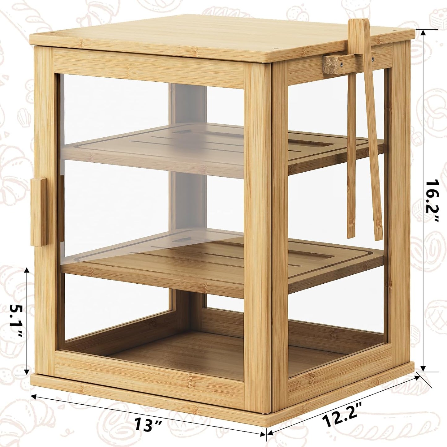 WOWLIVE Bread Box for Kitchen Countertop, 3 Layers Bread Storage Container | Large Bamboo Bread Bin for Homemade Bread