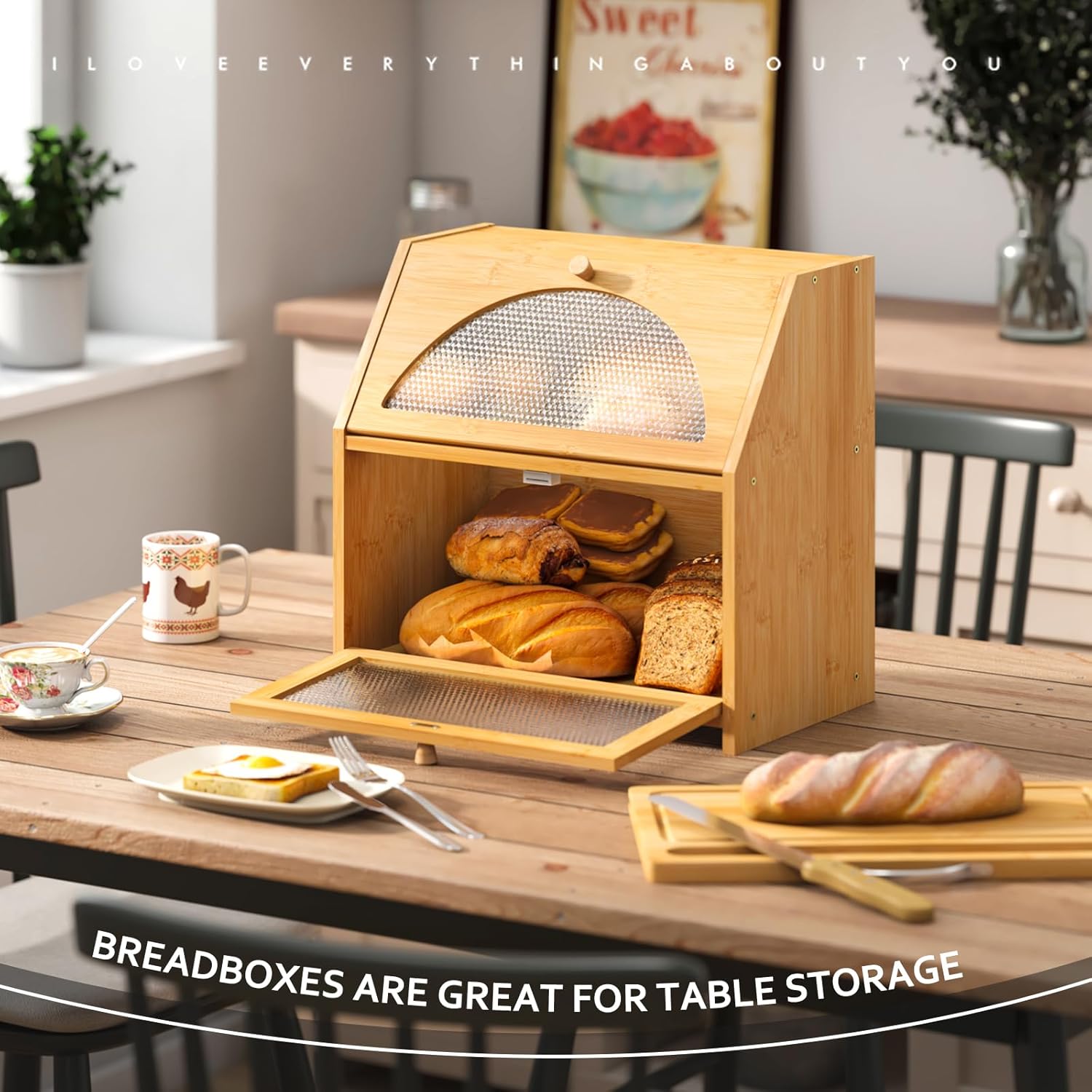 STDDRE Double Layer Bamboo Corner Bread Box with Cutting Board(Natural) | Extra-large capacity. Double Layer Bread