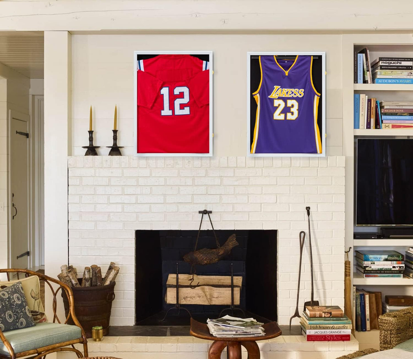 Large Shadow Box Sports Jersey Frame for Sport Jersey Display, White | shatterproof acrylic, anti-theft gold