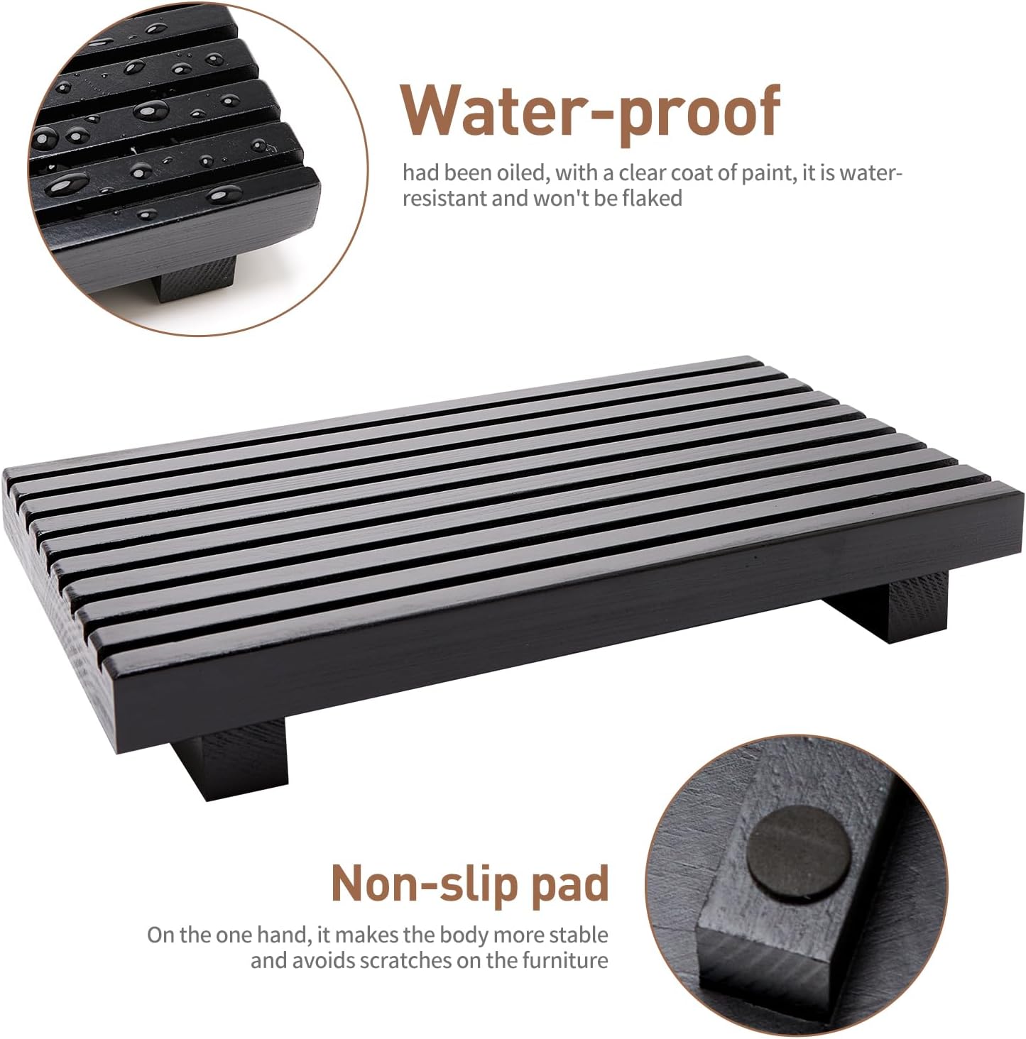 Bathroom Counter Organizer Wooden Display Pedesta Stand Kitchen Countertop Trays / 10 x 6 / Black