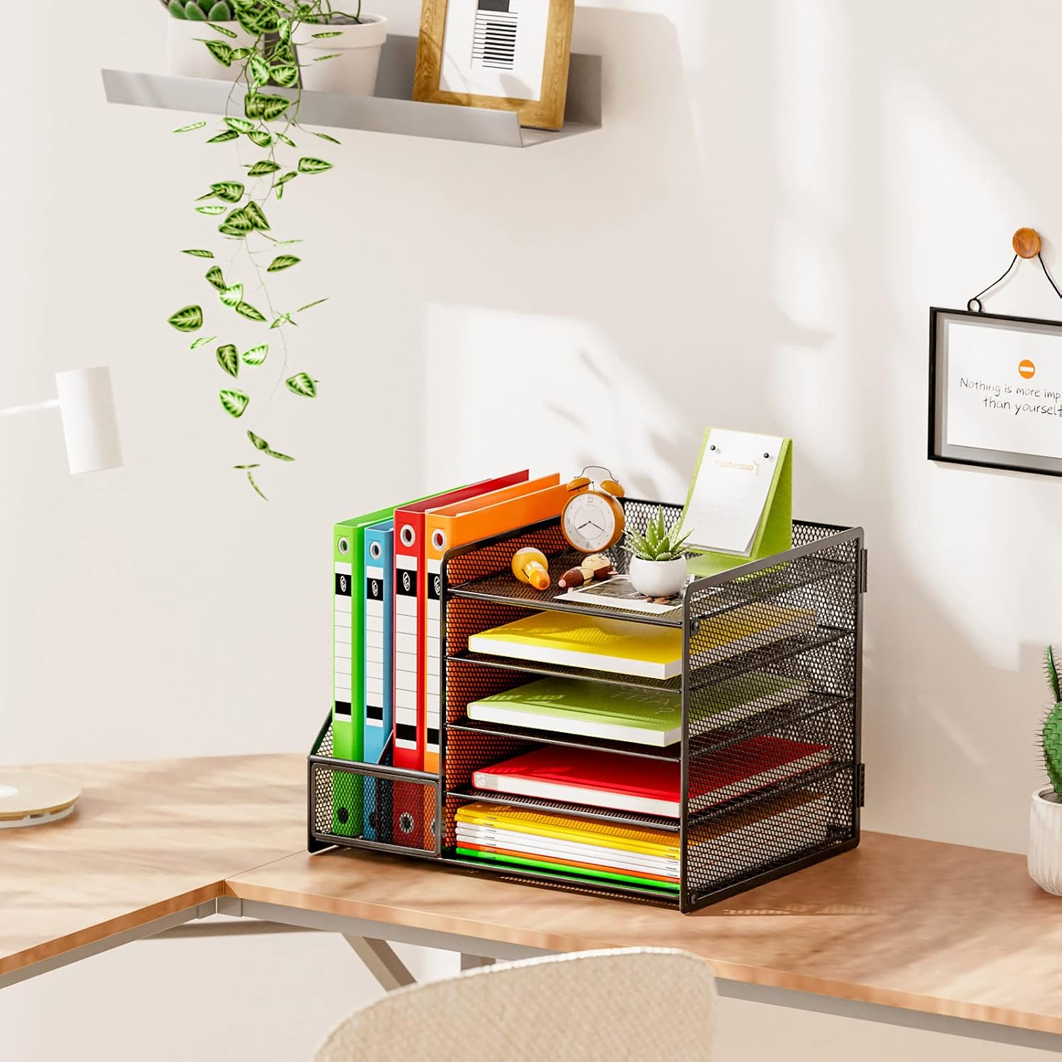 Marbrasse Desk Organizer with File Holder, 5-Tier Paper Letter Tray Organizer, Mesh Desk Organizers and Accessories