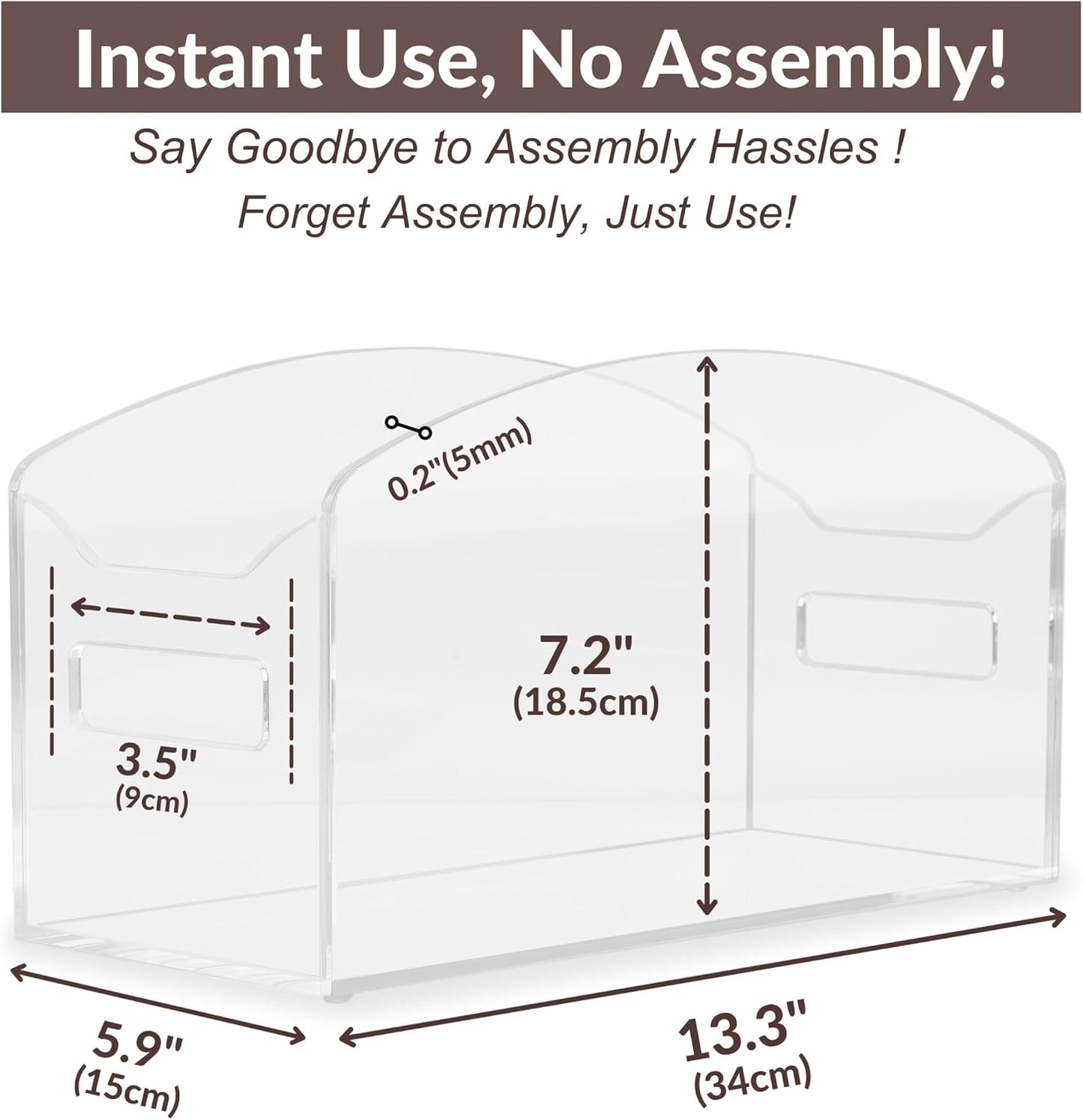 Acrylic Record Holder 5MM – Clear Vinyl Storage Box with Handles | 5mm thick acrylic–40% thicker than flimsy racks