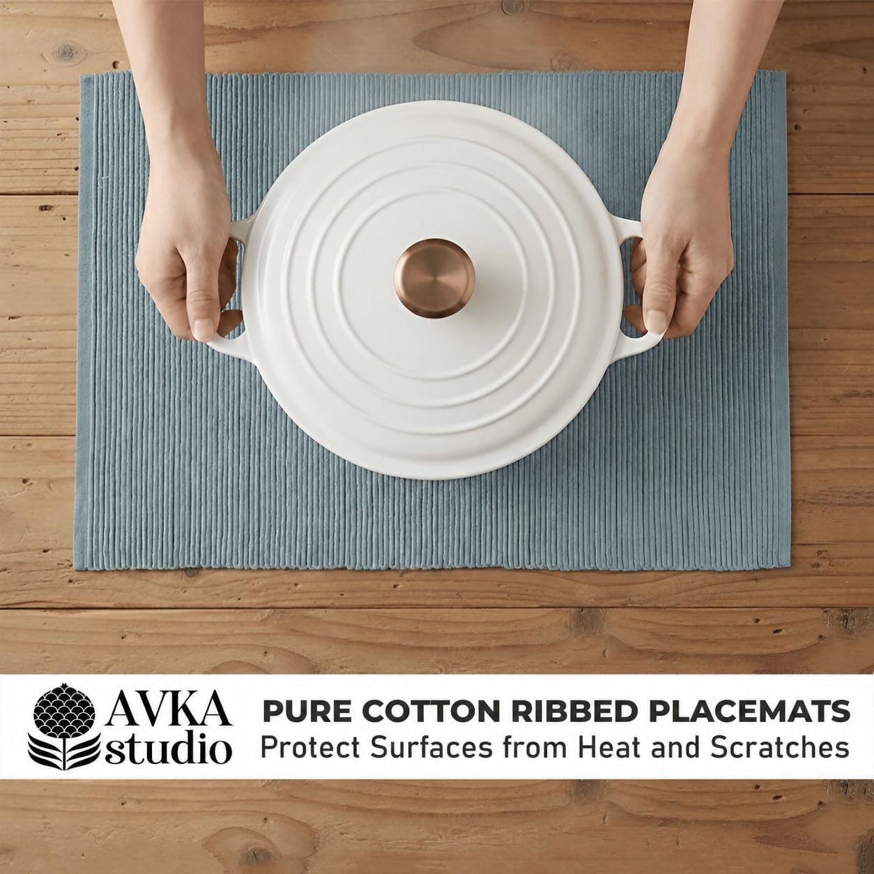 100% Cotton Ribbed Placemats - Set of 8-13 x 19 Inches - Grey - Everyday Cloth Table Mats - Thick Construction
