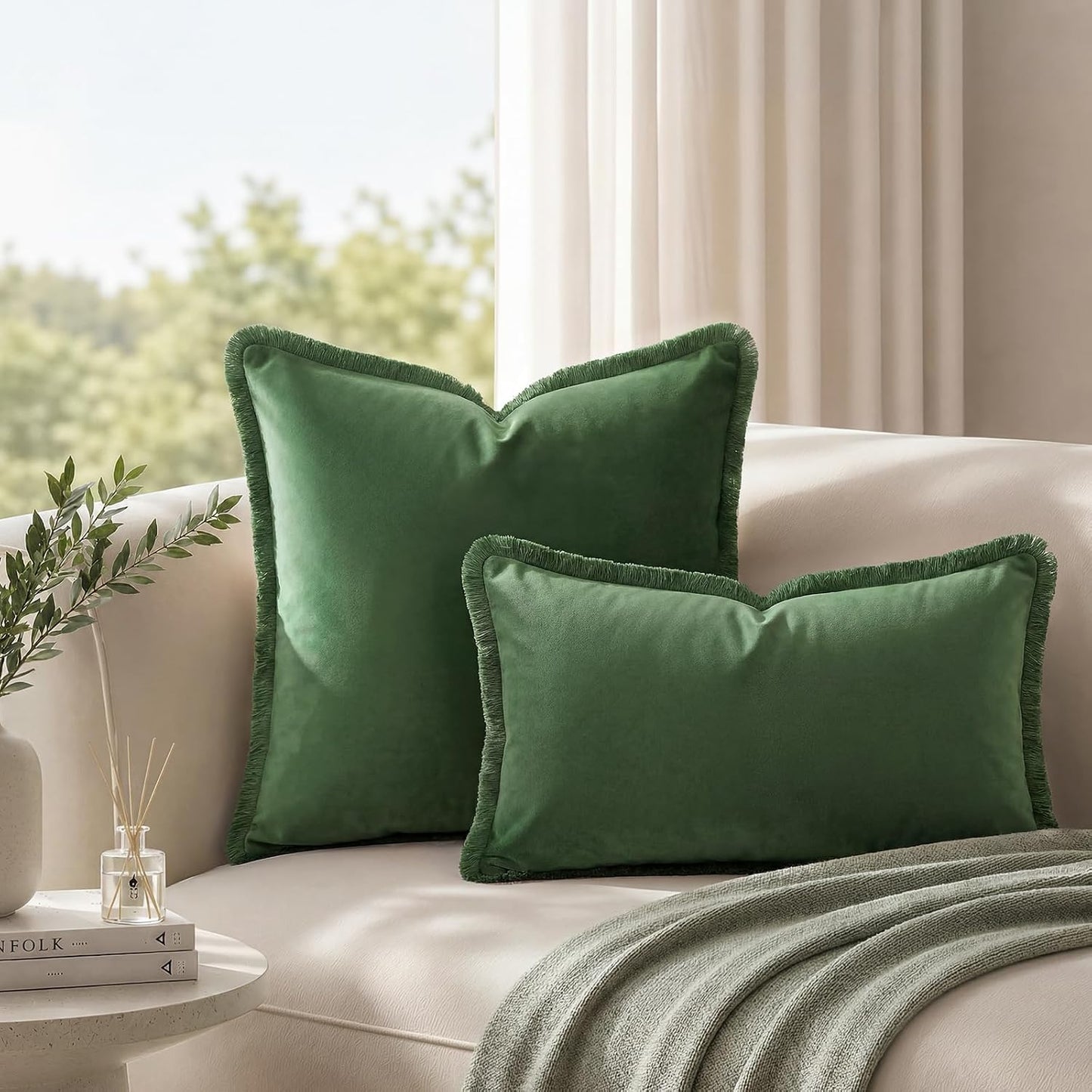 Velvet Throw Pillow Covers / Olive Green / 18 x 18 / Set of 2