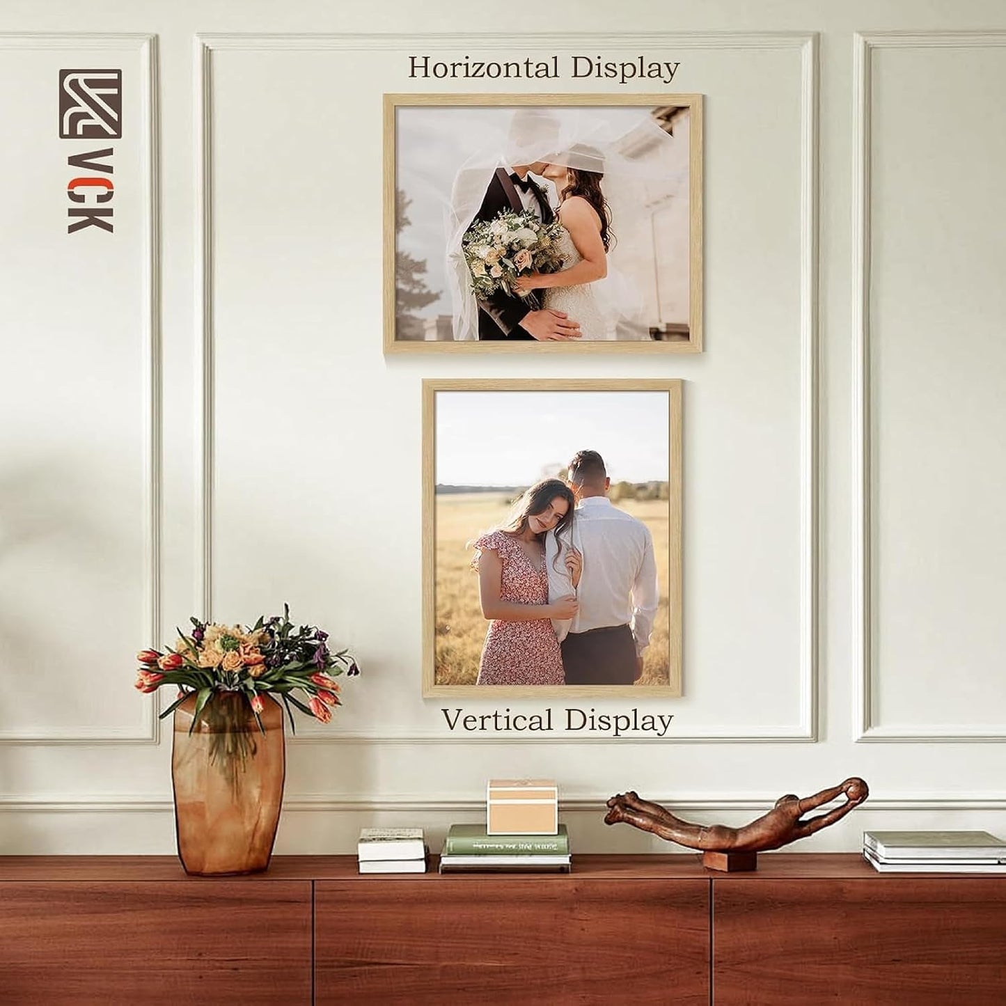 VCK 24x30 Frame Oak 4 Pack, Wide Thick Wood Border, for Poster/Print | Exclusive Woodgrain, Wall Hanging, HD