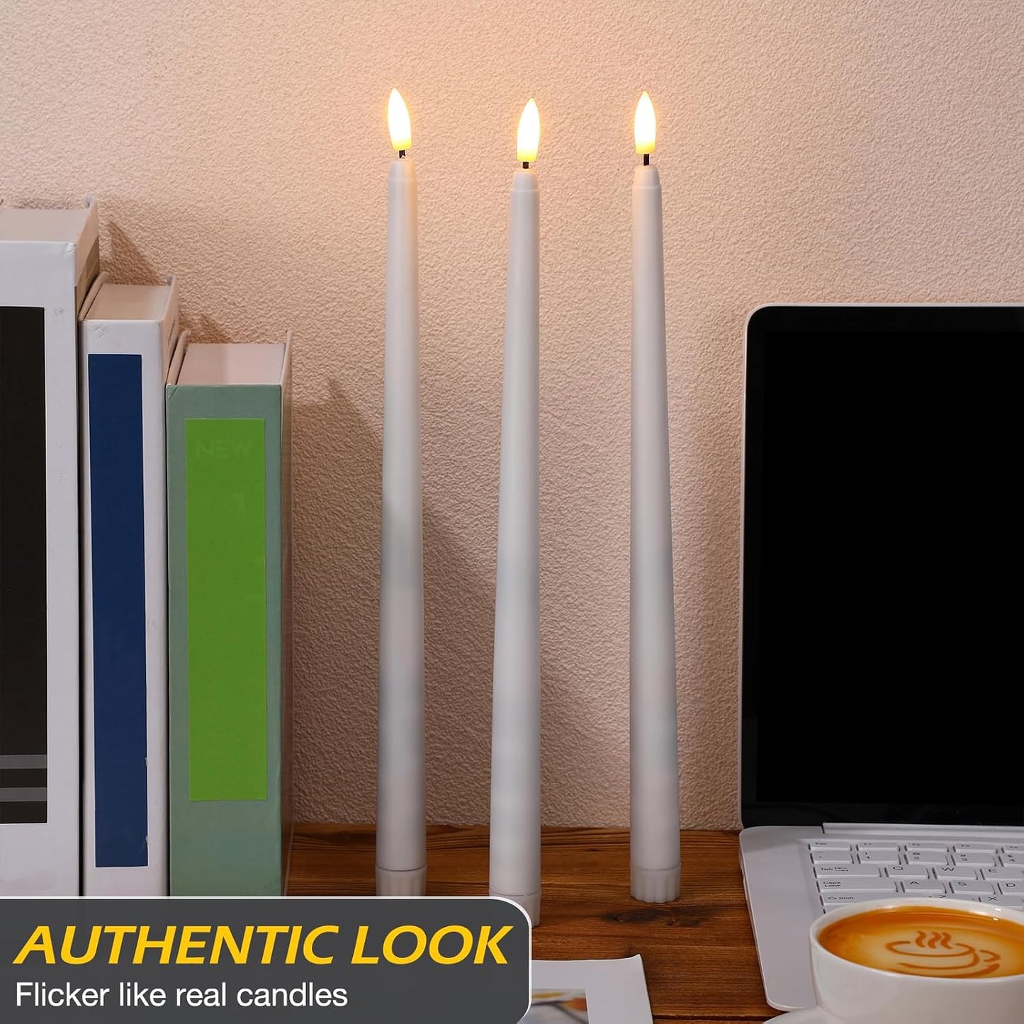 20 Pcs Flickering Flameless Taper Candles Bulk LED Battery Operated Realistic Flame Effect with Remote & Timer Safe No