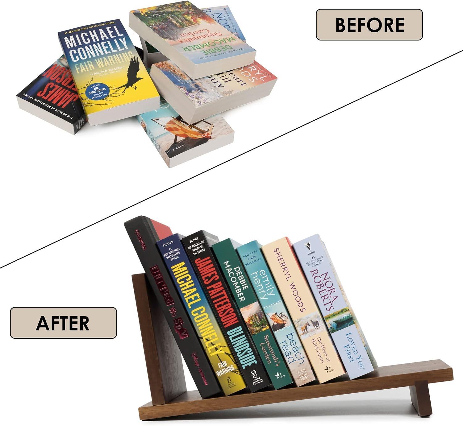 Desktop Wood Bookshelf Wooden Bookend / Brown Acacia