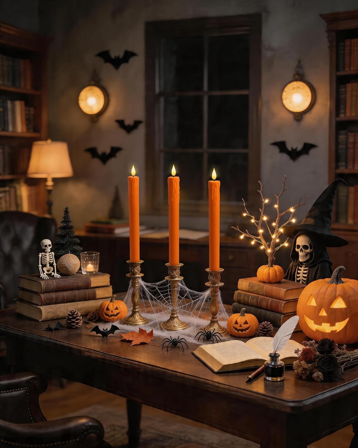 Homemory Orange Flameless Taper Candles with Remote Timer, 9.6 Inch Real Wax Battery Operated Candlesticks, Flickering