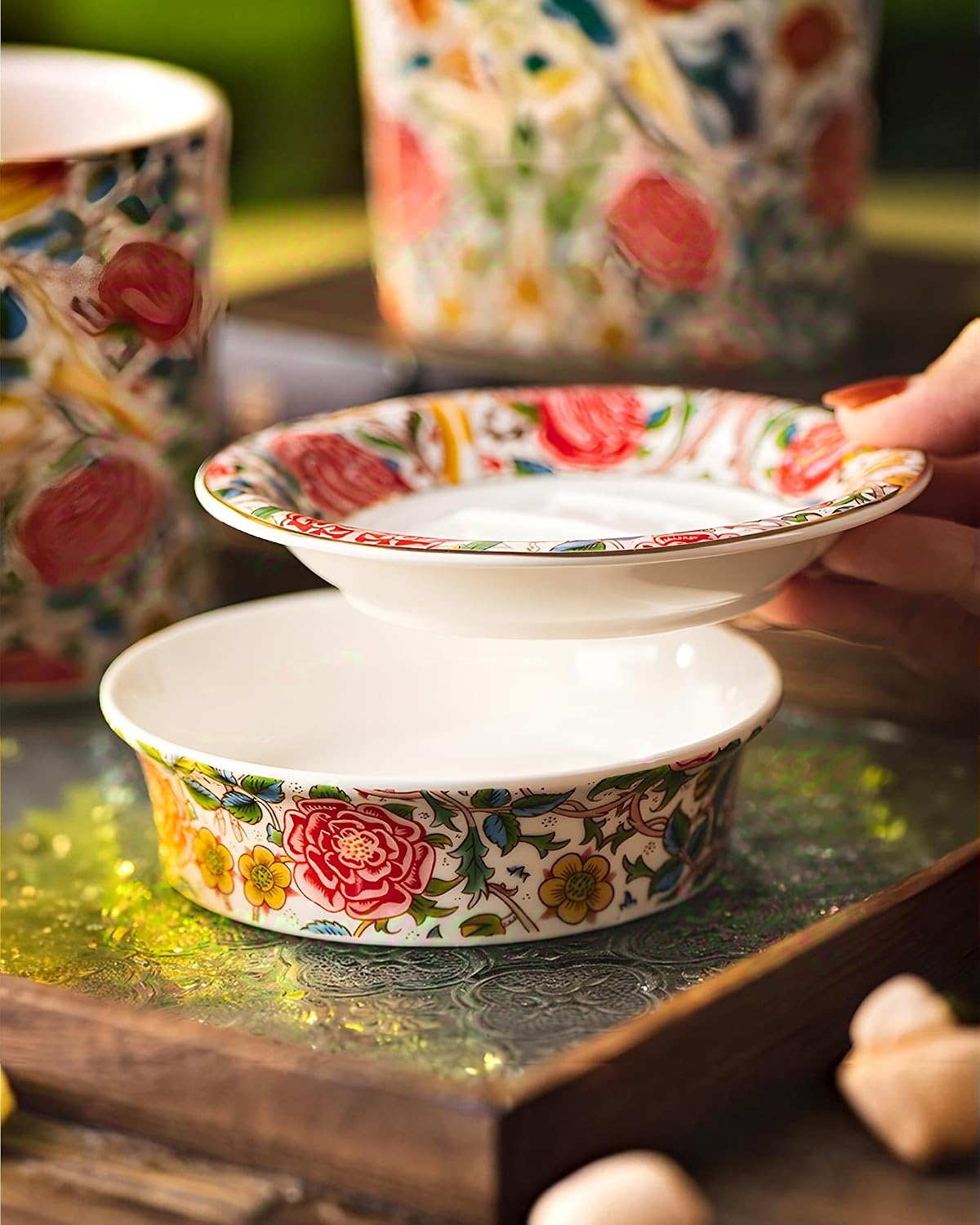 Decorative floral ceramic soap tray for bar soap / Crimson Reverie-soap Dish