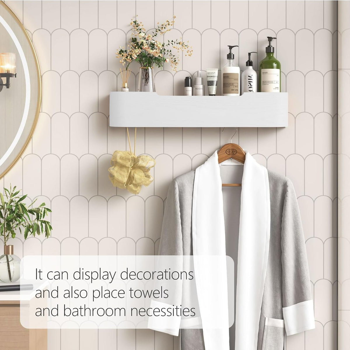 Coat Rack Wall Mount with Hidden Hooks Modern Key Holder Wood Entryway Hook with Shelf for Bedroom Kitchen Hallway