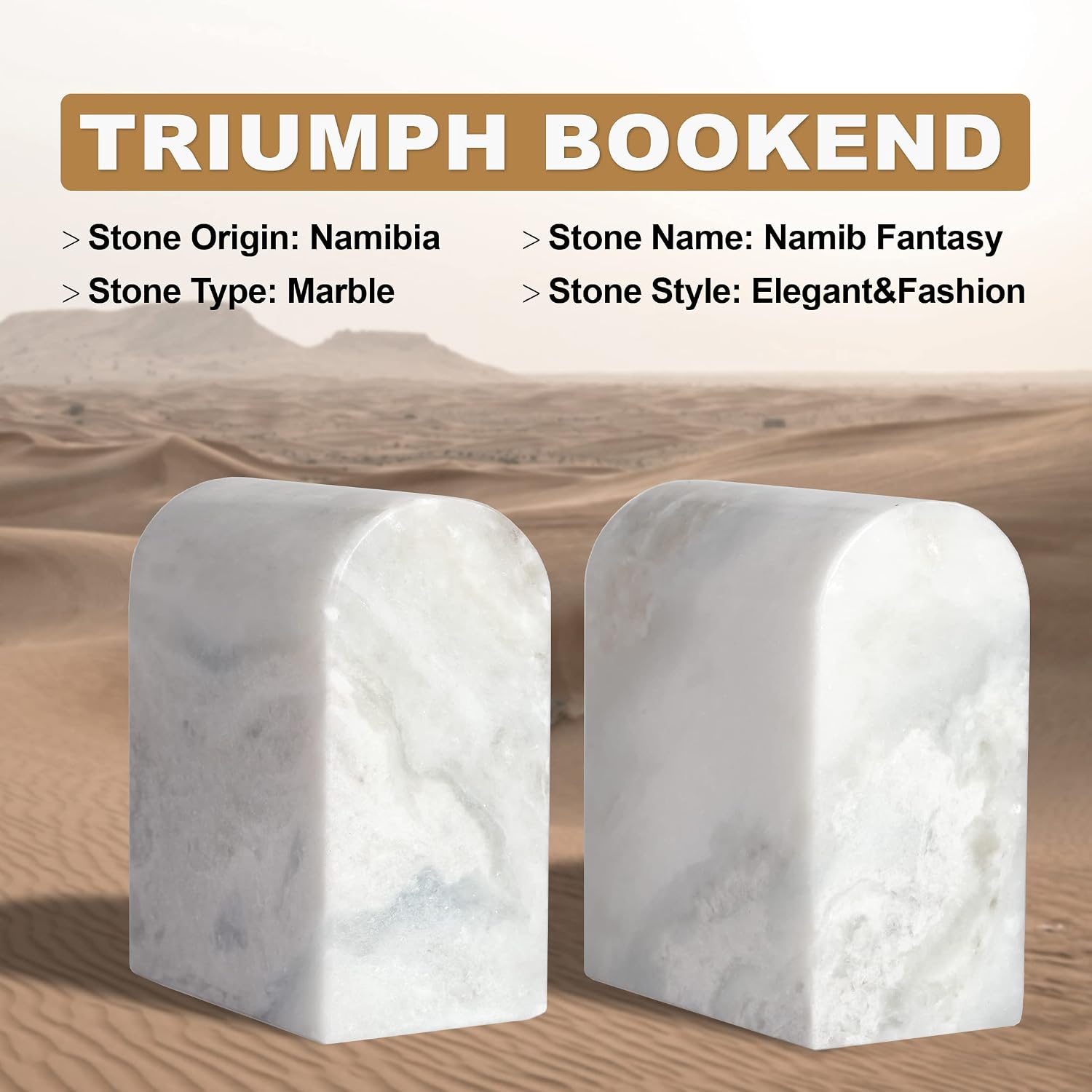 Non-Slip Book Ends / White Marble-namib Fantasy