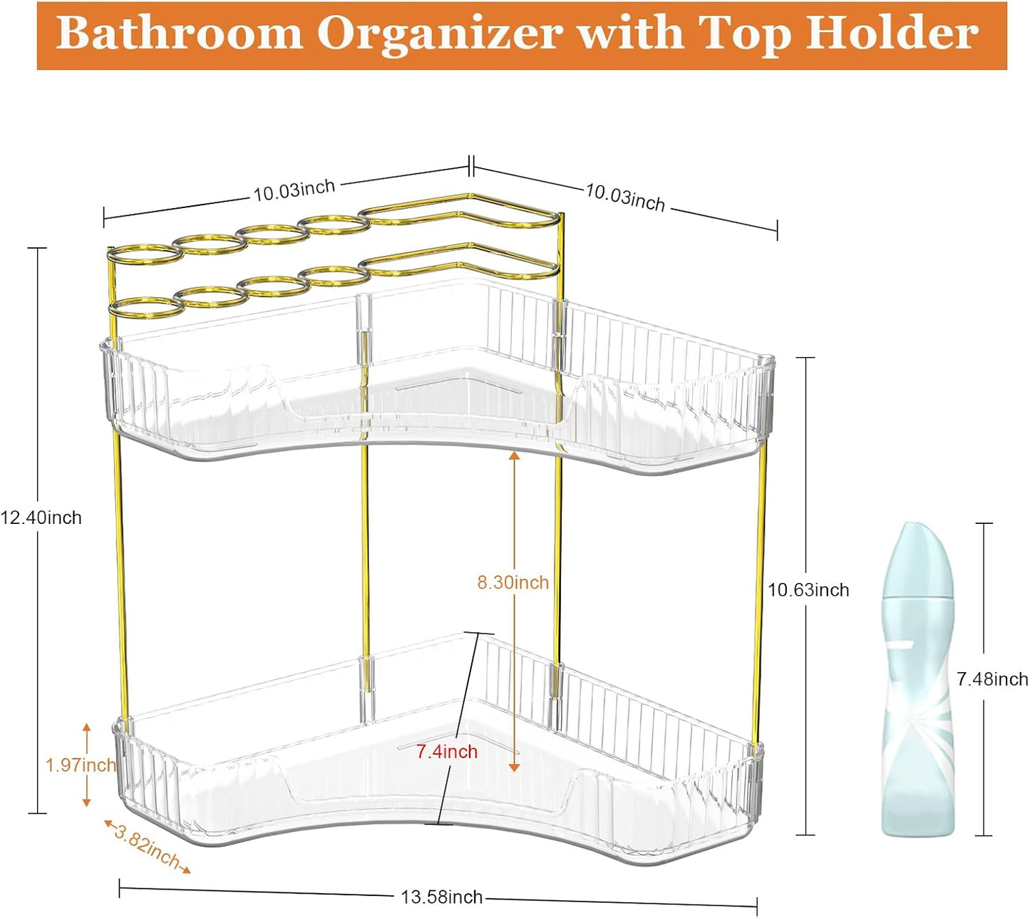 Webetop Corner Makeup Organizer 2 Tier Bathroom Storage with Brush Holder | Space-saving Corner Fit, Clear Acrylic