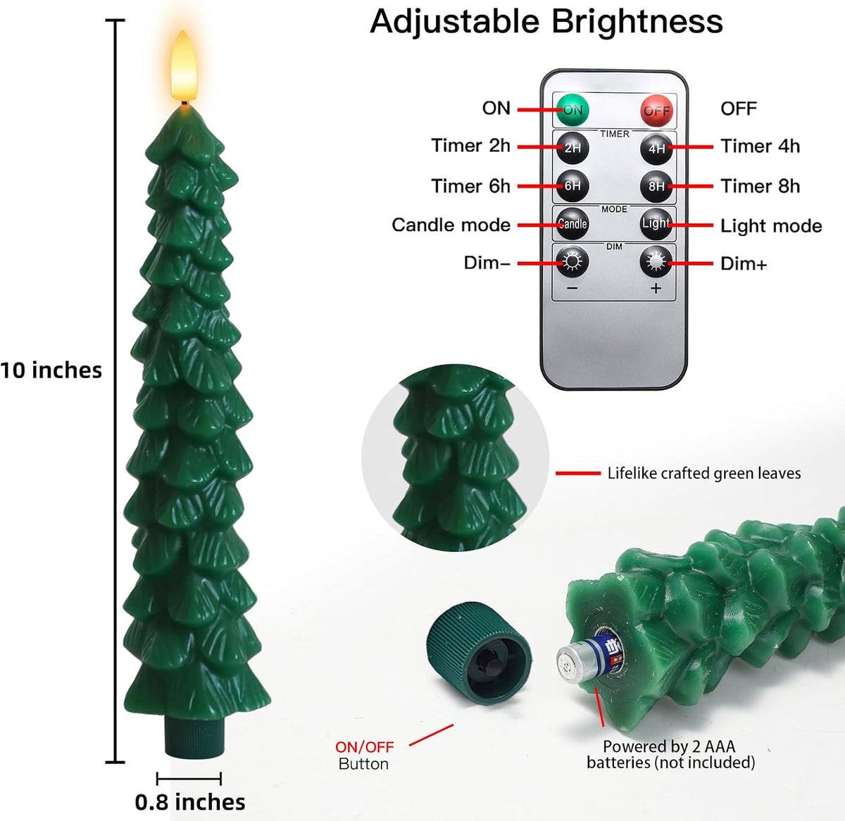 Lezonic 6Pcs Flameless Christmas Tree Candles with Remote Timer, LED Taper Candles Battery Operated Flickering Flame