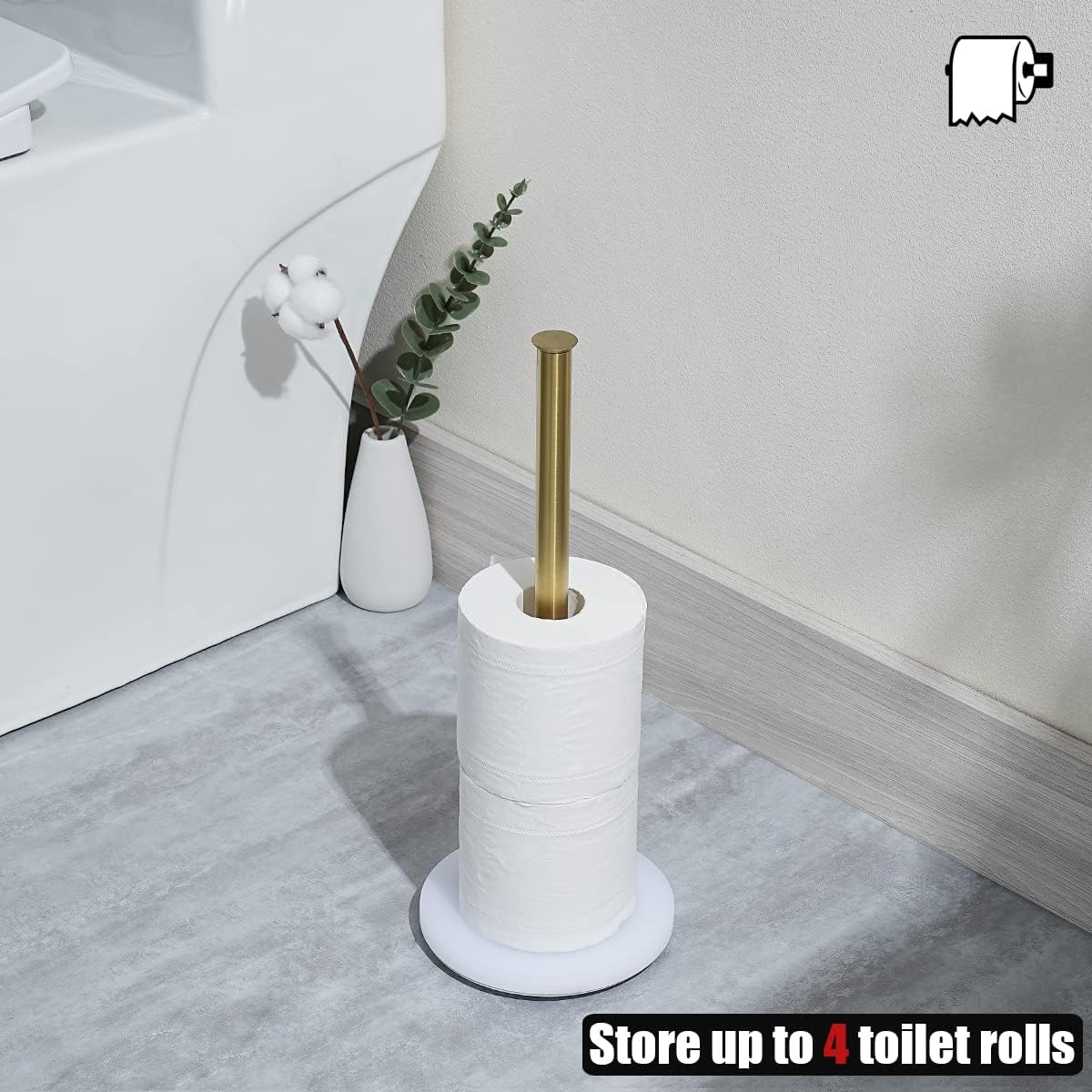 JQK Toilet Paper Storage Stand White Gold, 304 Stainless Steel Tissue Reserve Holder Dispenser for Bathroom, Brushed