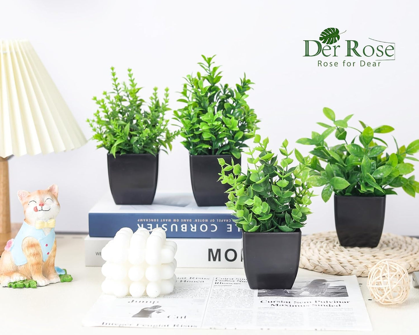 Pack Small Fake Plants Mini Artificial Faux Plants Indoor / Set of 4
