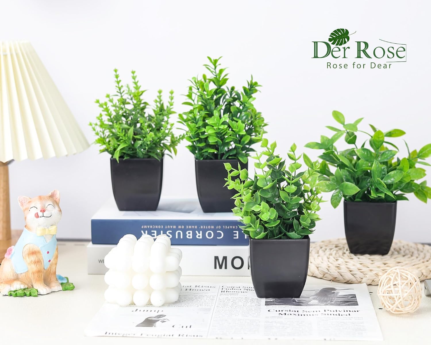Pack Small Fake Plants Mini Artificial Faux Plants Indoor / Set of 4