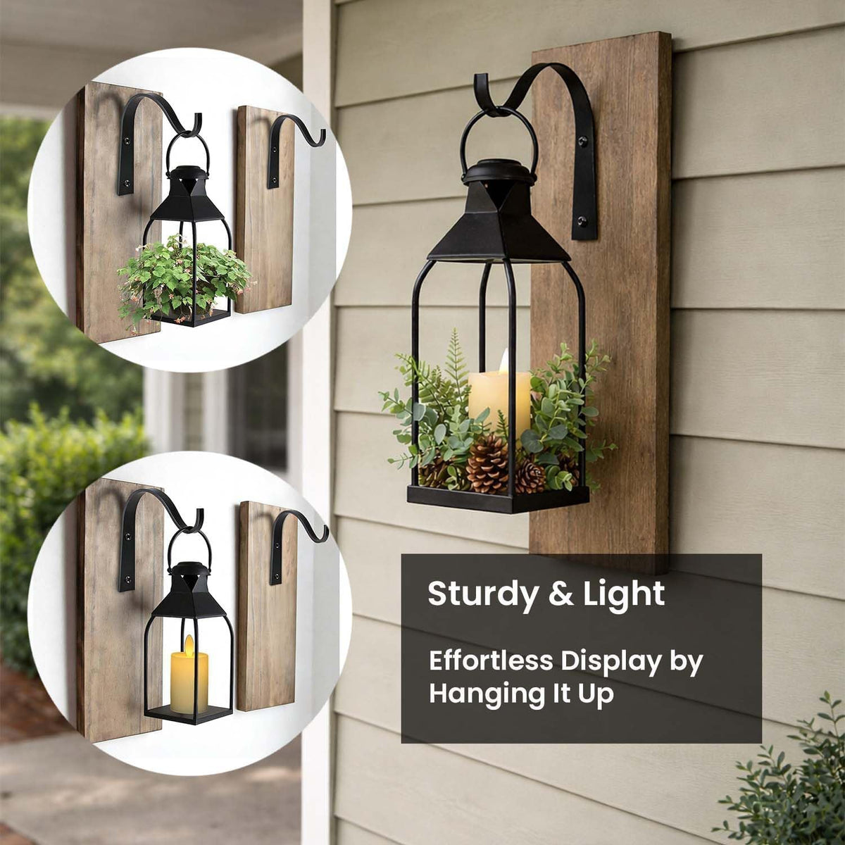 Decorative Metal Lanterns Indoor Outdoor, Set of 2 Outdoor Candle Holder | Candle Holder for Porch, Patio, Fireplace
