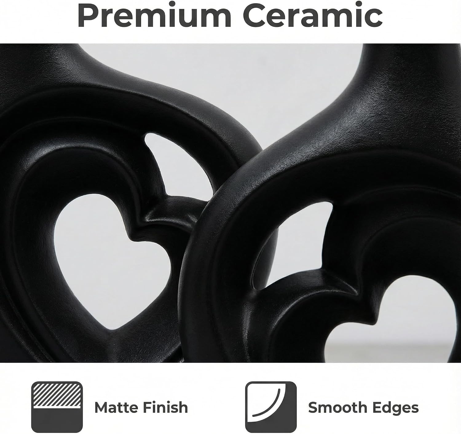 Matte Black Heart Shaped Hollow Ceramic Vase / Black-01 / Set of 2