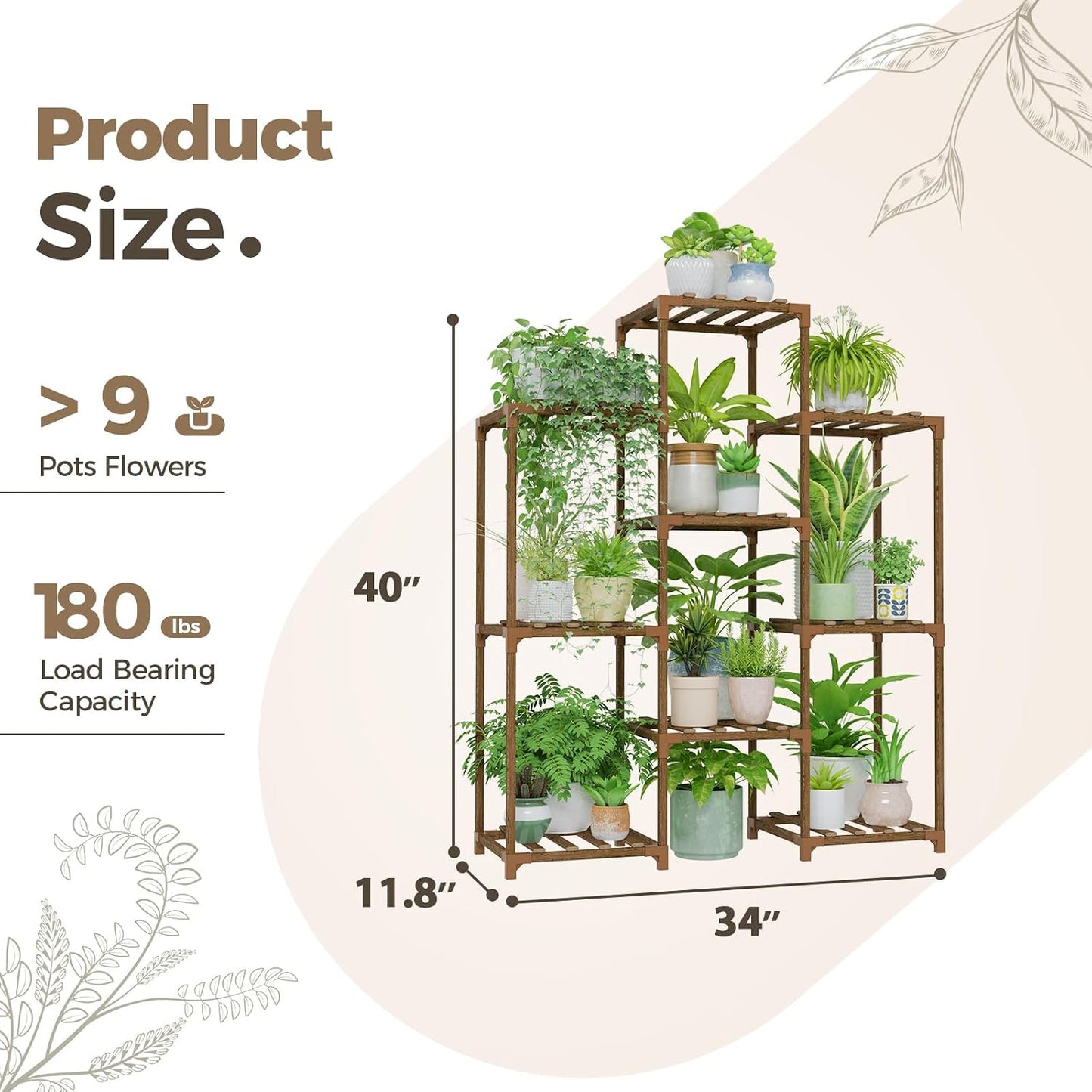 Bamworld Plant Stand Indoor Plants Shelf Outdoor Wood Plant Rack | for 4 Tiers Large Flower Stand for Multiple Plants