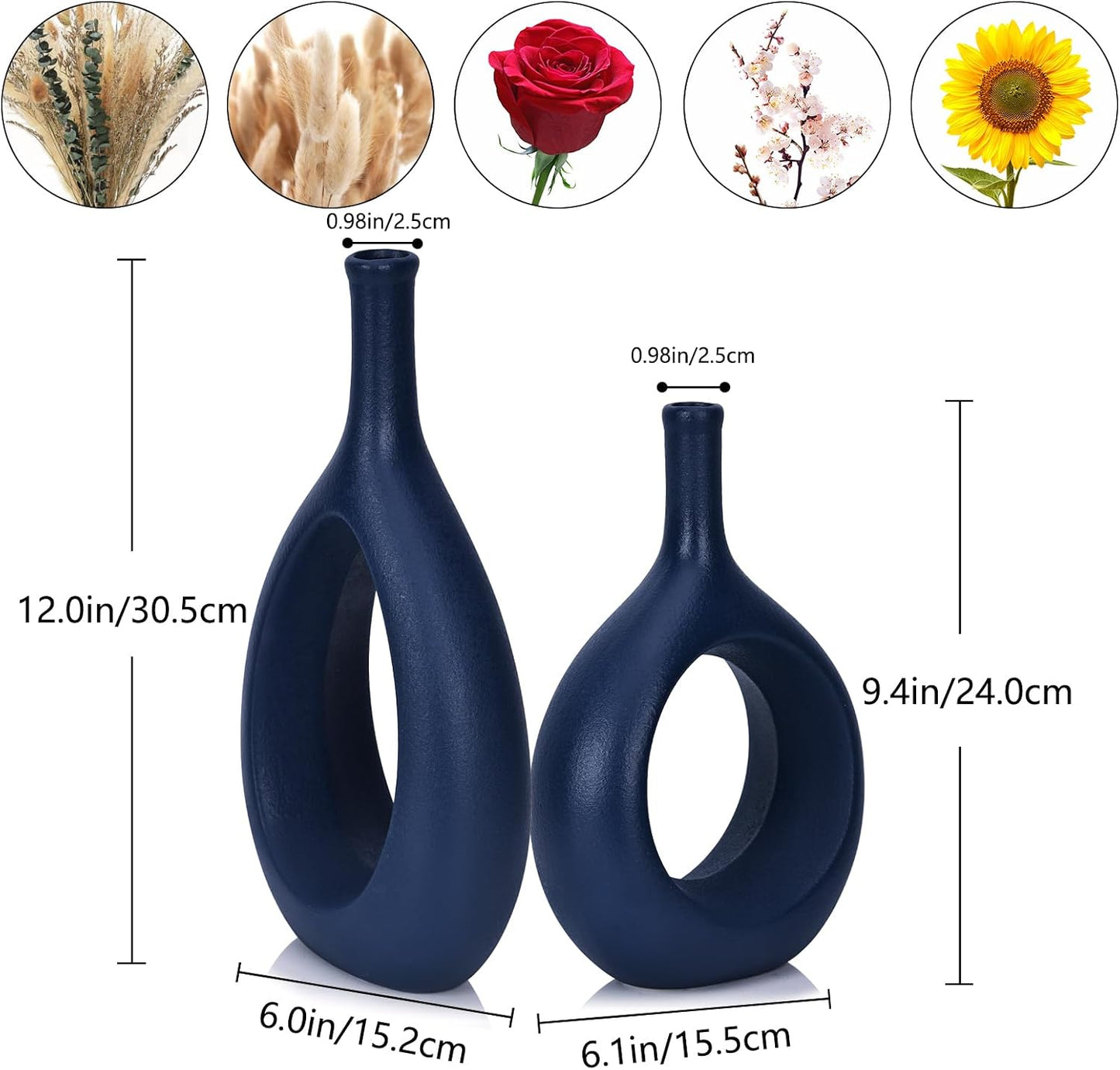 Boho Circle Vase / Navy Blue / Set of 2