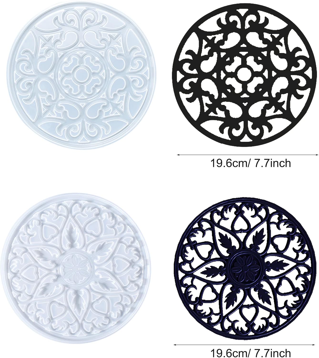 Large Hollow Flower Silicone Coaster Moulds for Resin 3D Mandala Jewelry Casting / Set of 4