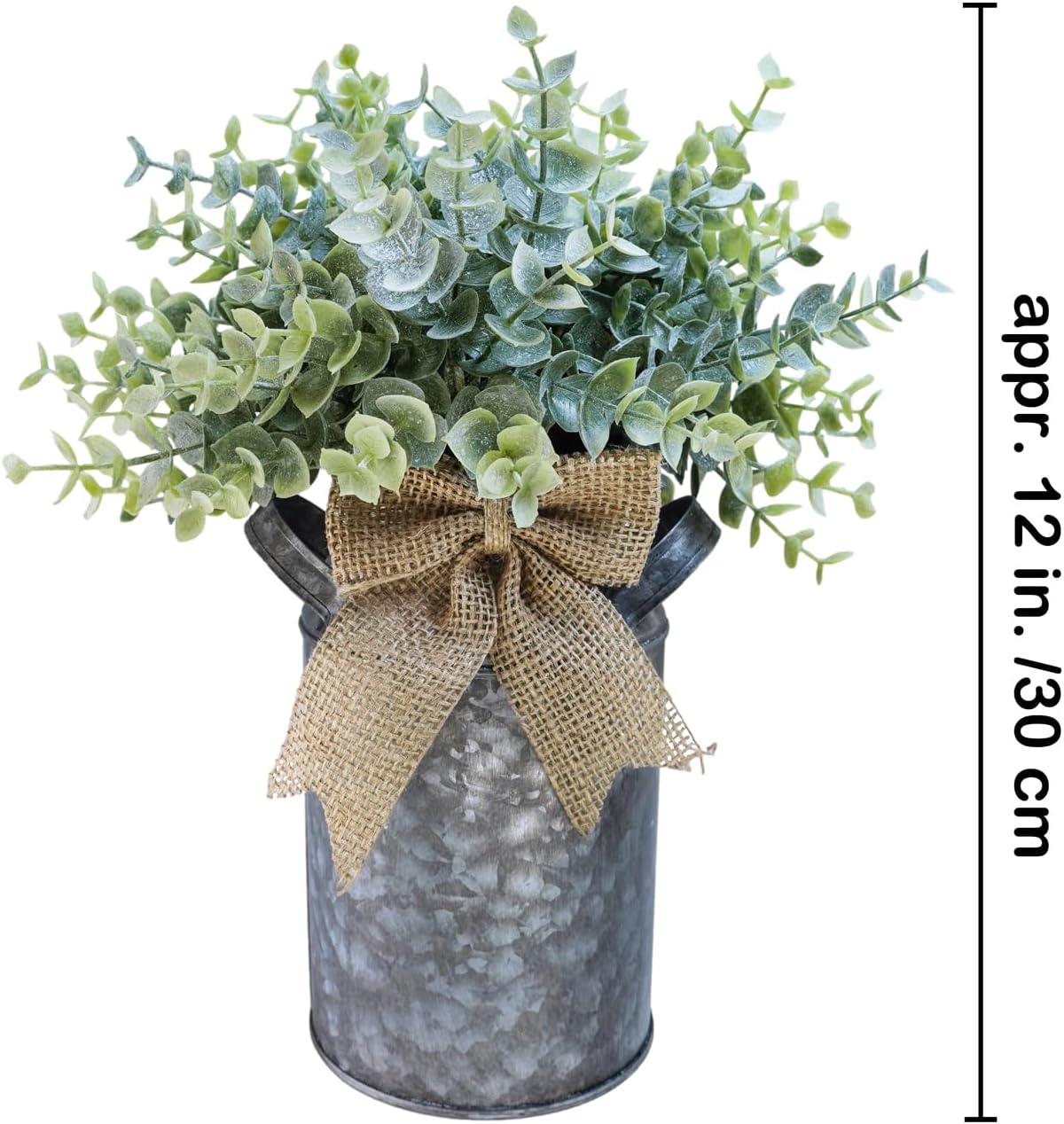 Farmhouse Faux Eucalyptus Arrangement Centerpiece Rustic Galvanized Metal Milk Can Vase Artificial