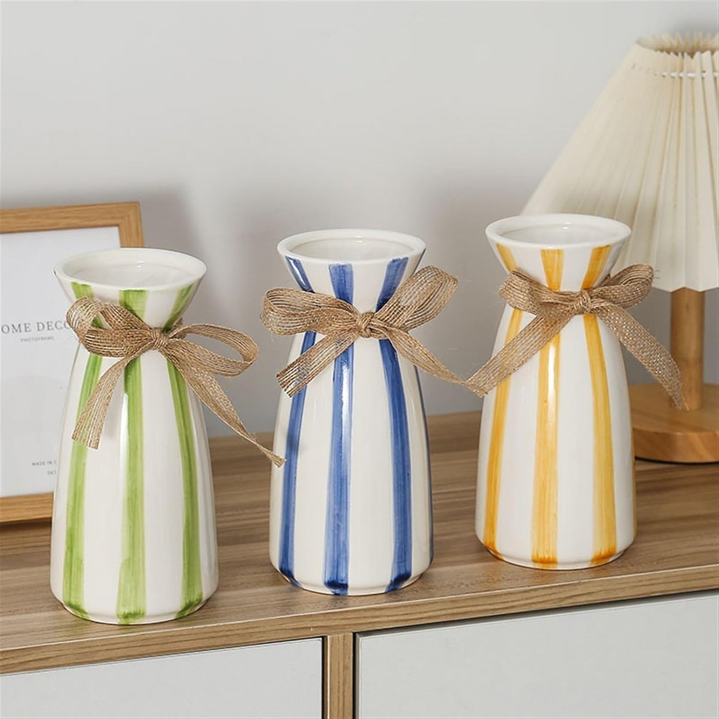 Modern simple striped ceramic vase / 3.9 x 7.9 / Blue