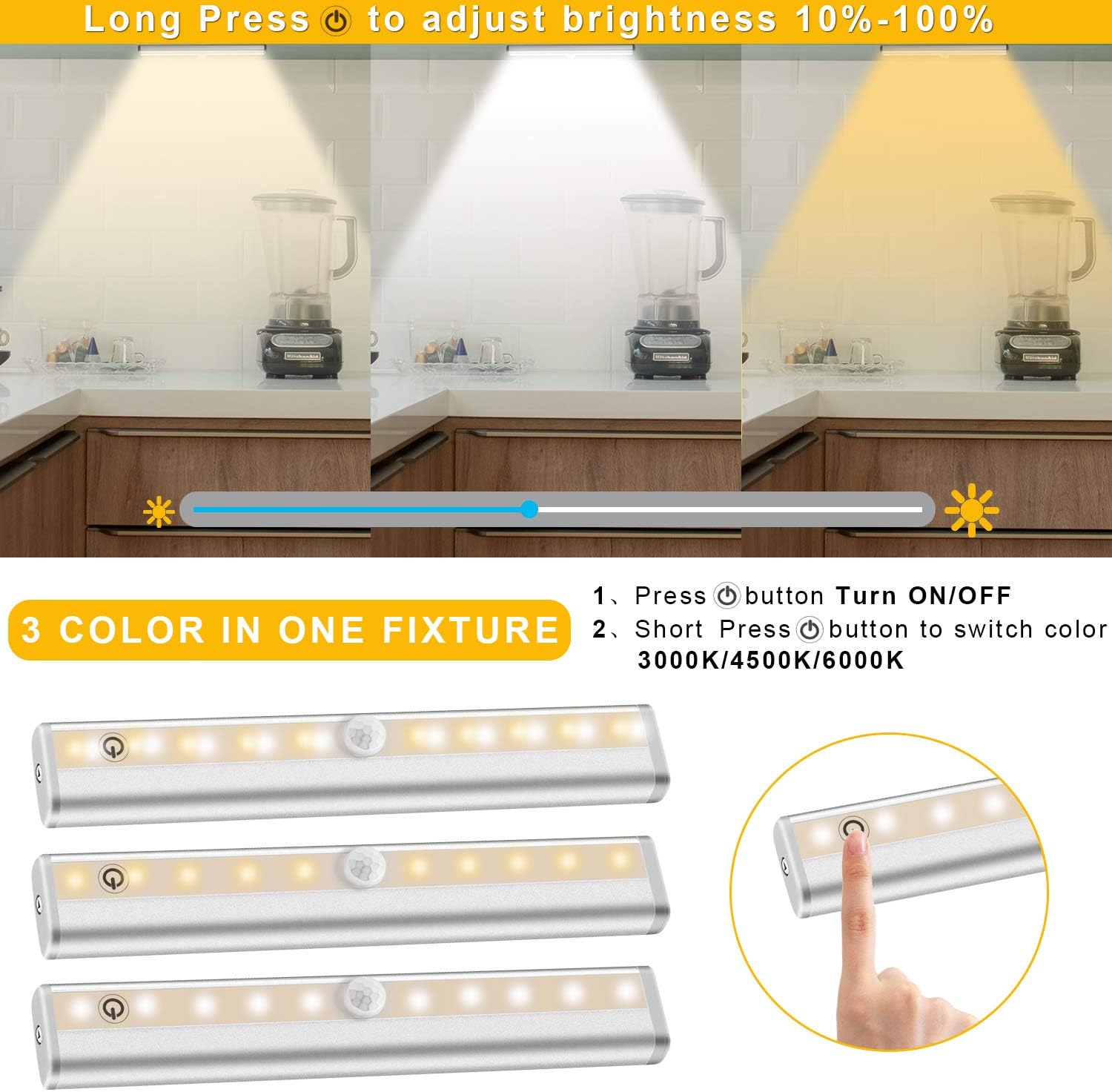 Remote Control Under Cabinet Lighting Wireless 6 Pack, 20-LED Dimmable Closet Lights Rechargeable Under Counter Light