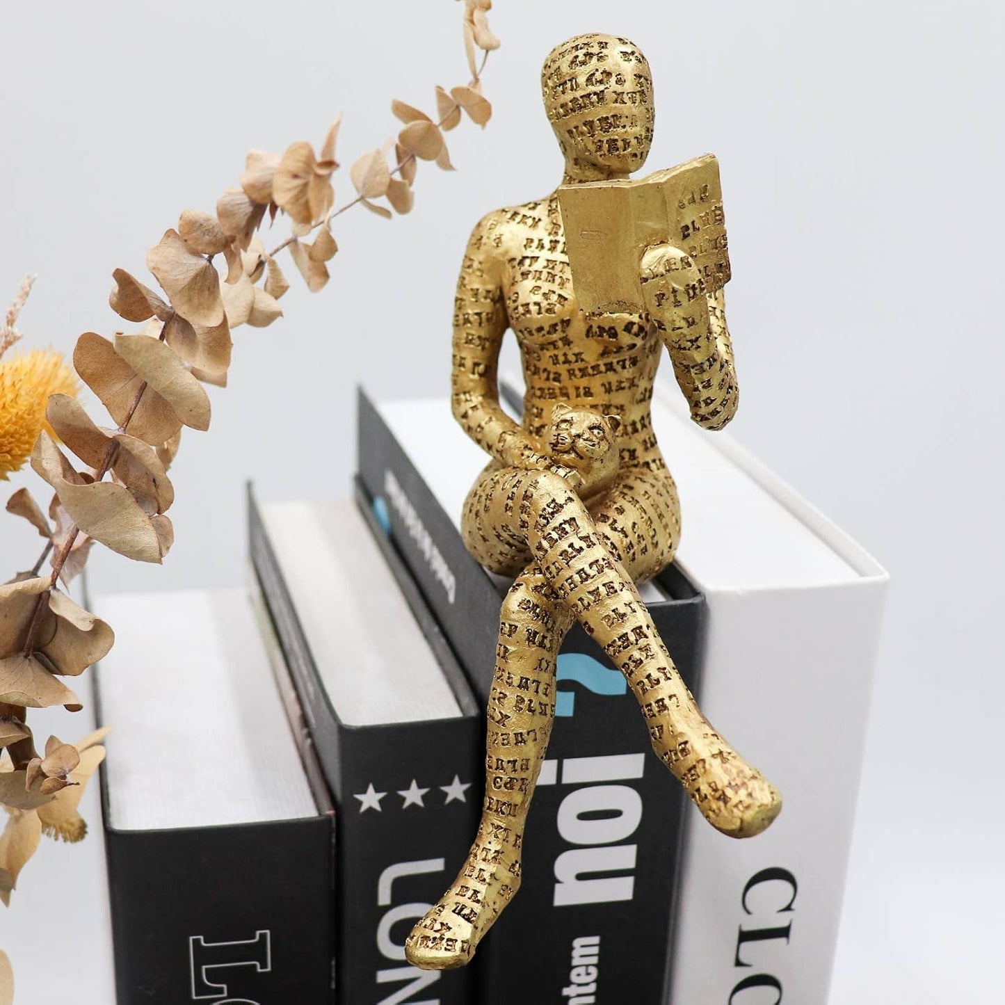 Thinker Statue / Reading Women Figurine / D / Gold