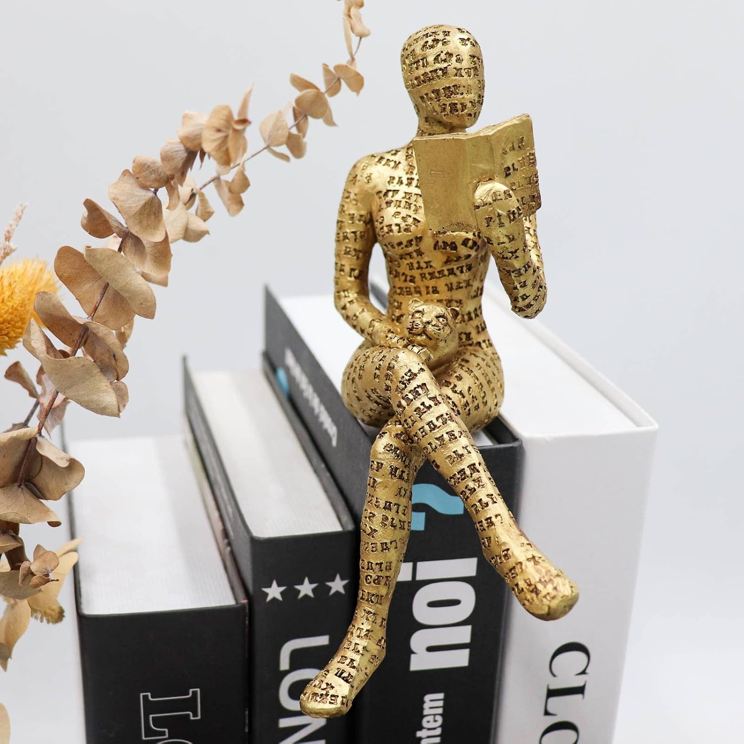 Thinker Statue / Reading Women Figurine / D / Gold