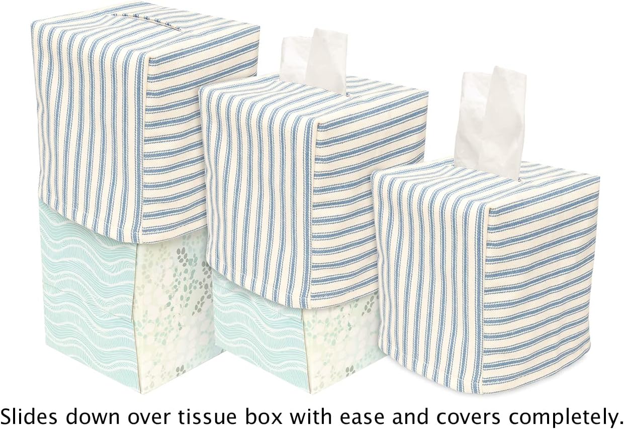 Fabric Tissue Box Cover / Square / Blue Porcelain