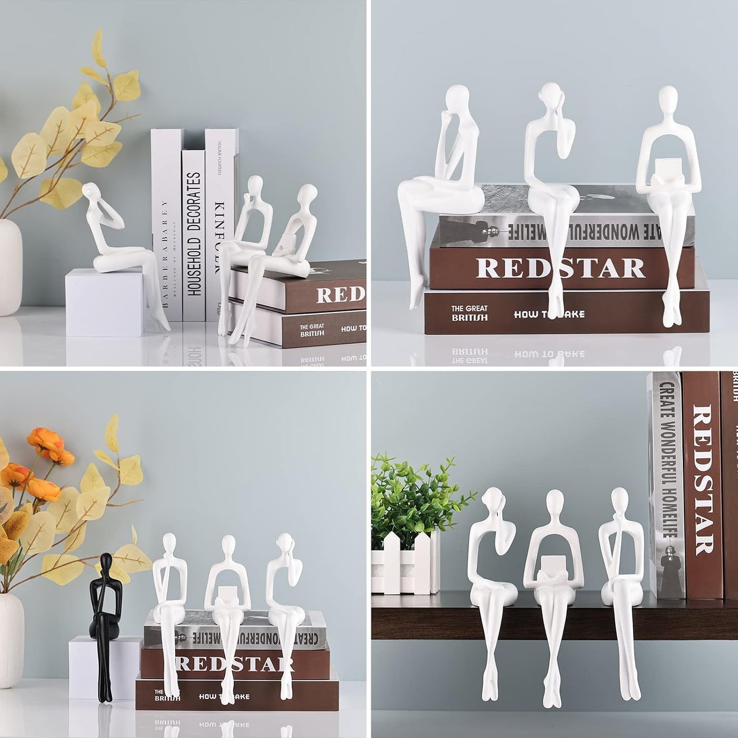 Resin Reading Sculpture Decor Sitting Thinker Statue Abstract Sculptures / White