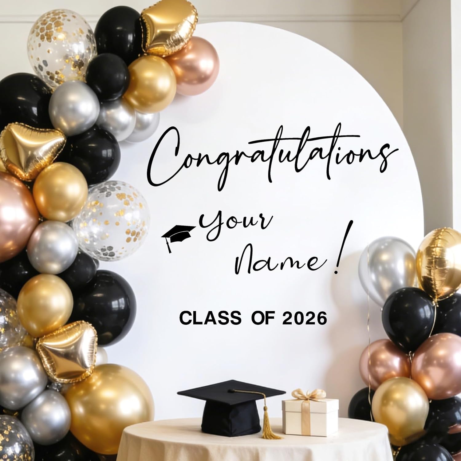 Custom Name Class of 2026 Sign for Backdrop 2026 Graduation Decorations Decals / Black Graduation