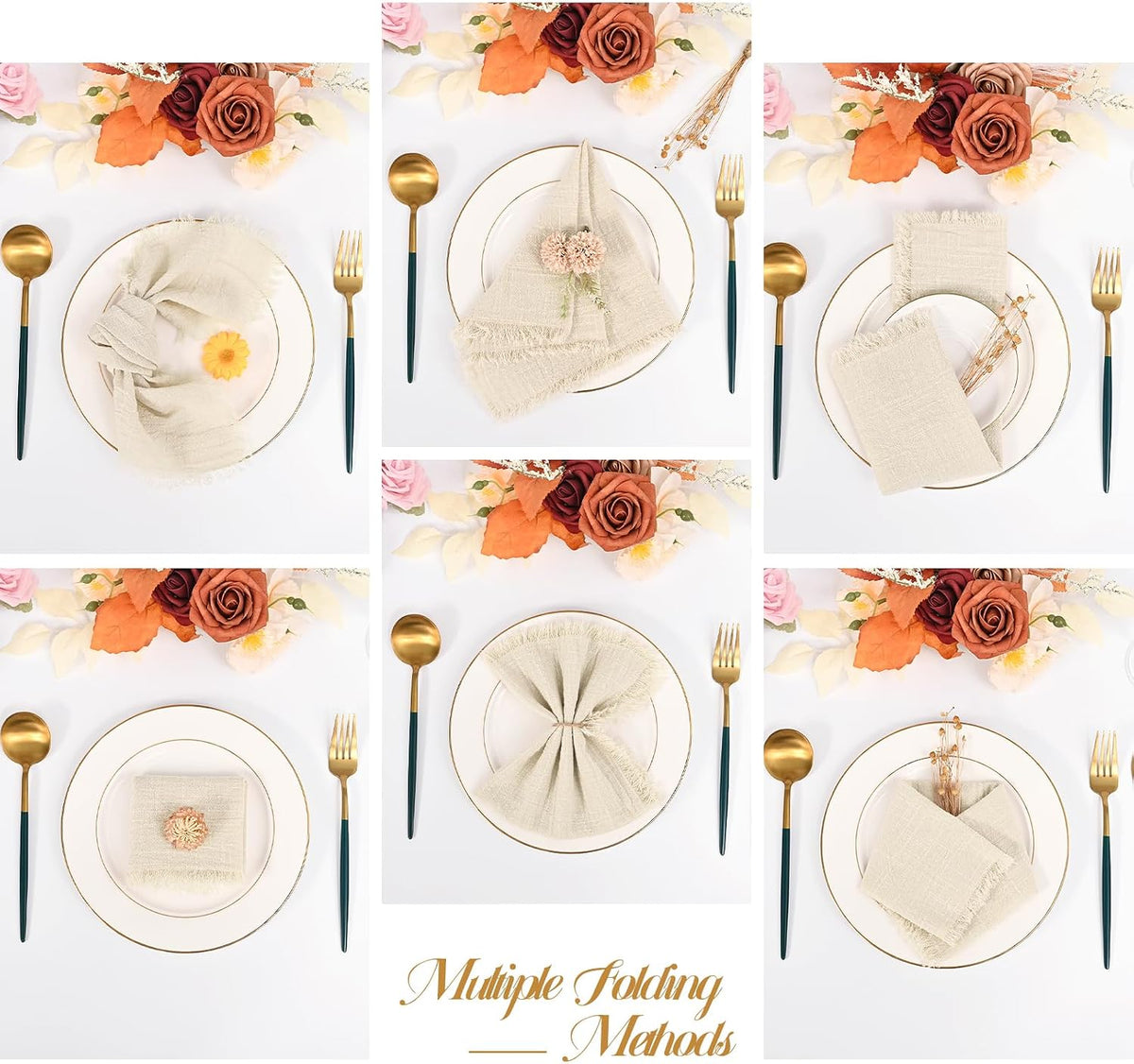 36 Pack Line Cloth Napkins, 12 x 12 Inch Cotton with Fringe Settings | Handmade washable reusable cotton dinner napkins