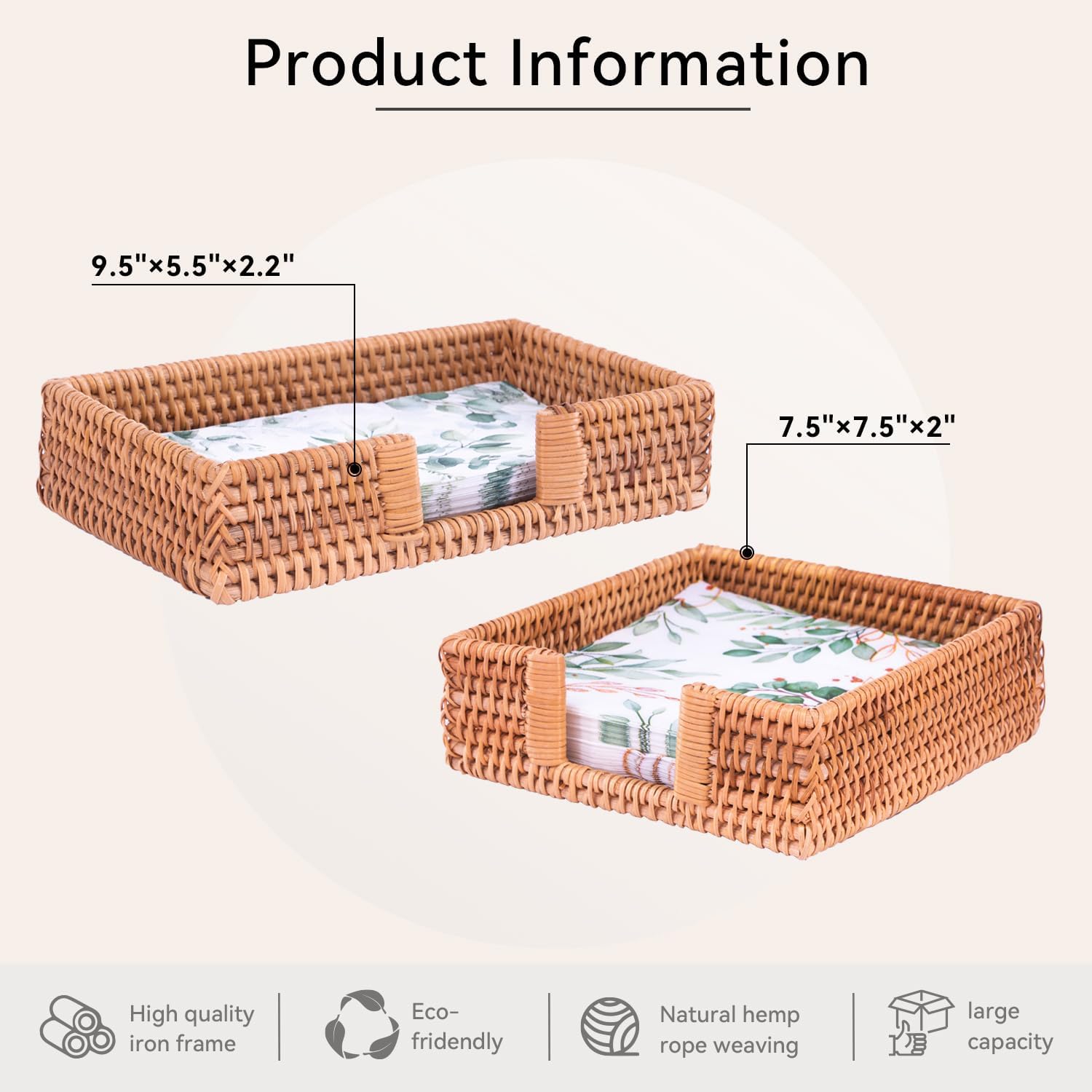 Napkin Holder Boho Style Decorative Handwoven Tissue Dispenser / Rattan / Square / Natural