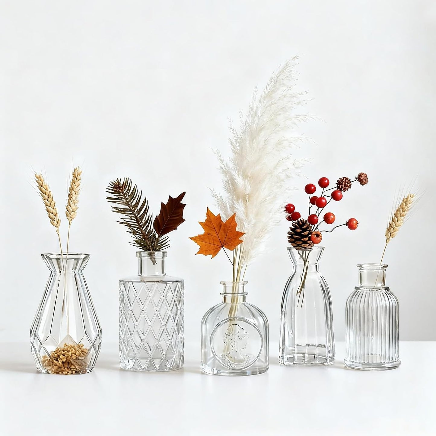 Small Mini Glass Vases for Centerpieces / Clear / Set of 12