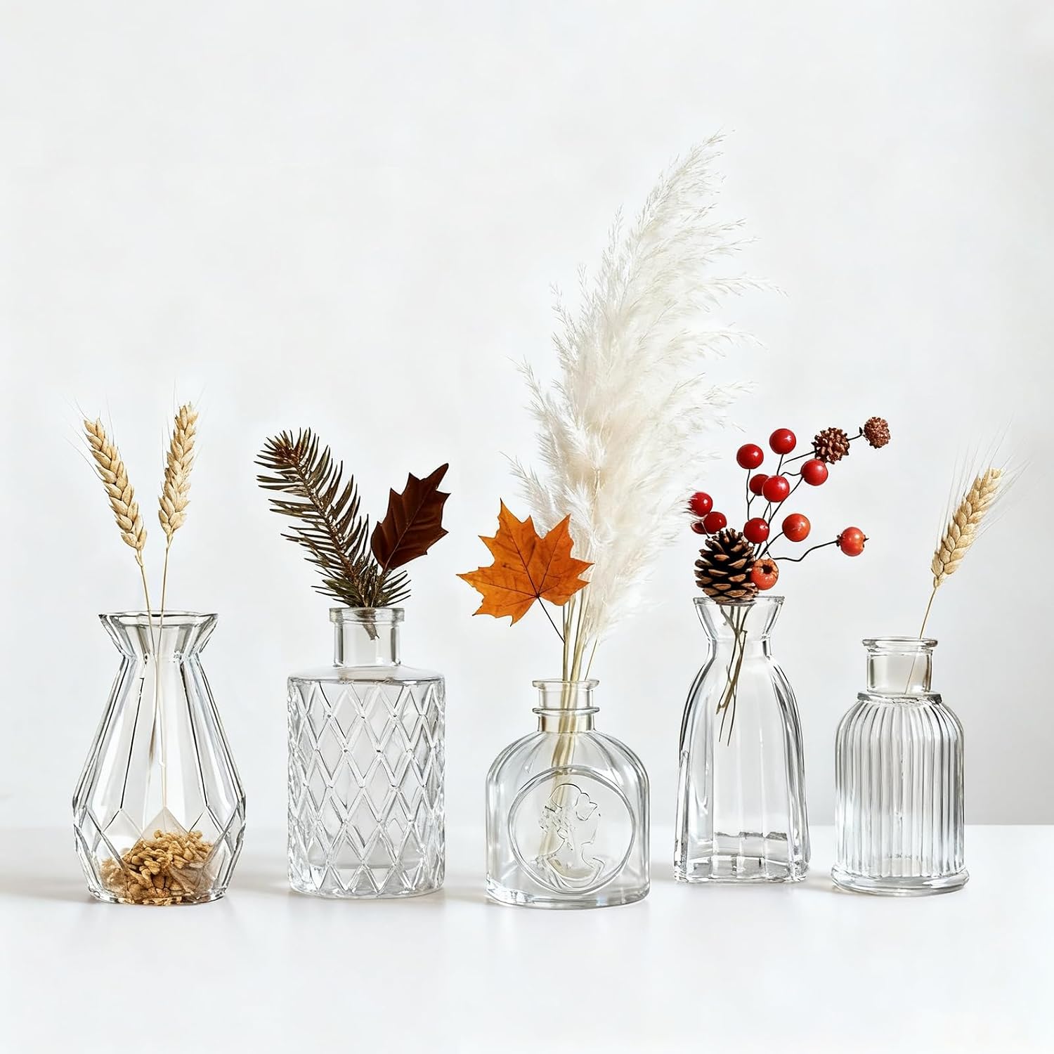 Small Mini Glass Vases for Centerpieces / Clear / Set of 12