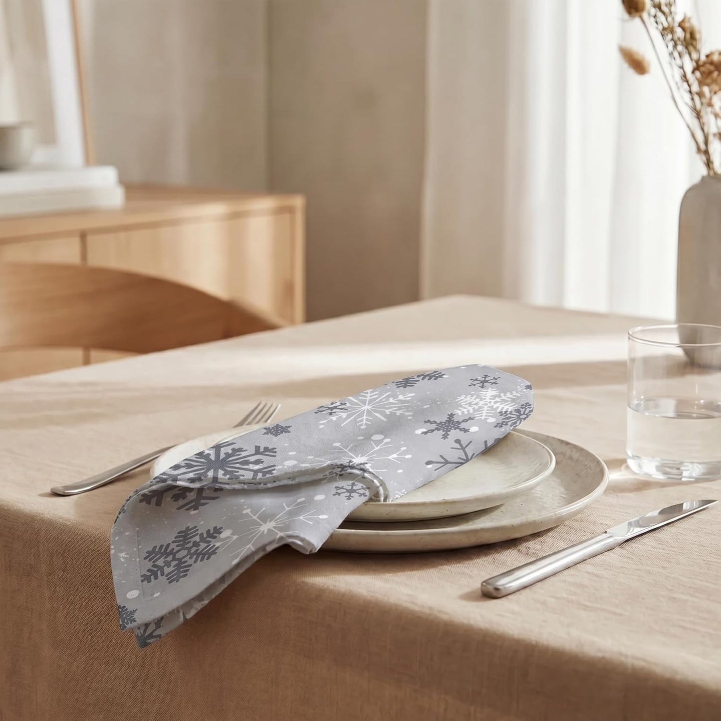 Urban Villa Cloth Napkins Cotton 20x20 (Set of 12) Grey Snow Flake