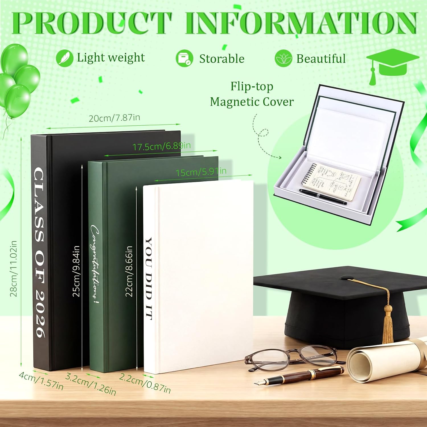 Graduation Book Centerpiece Congratulate Grad Decoration / Black, White, and Green / Set of 3