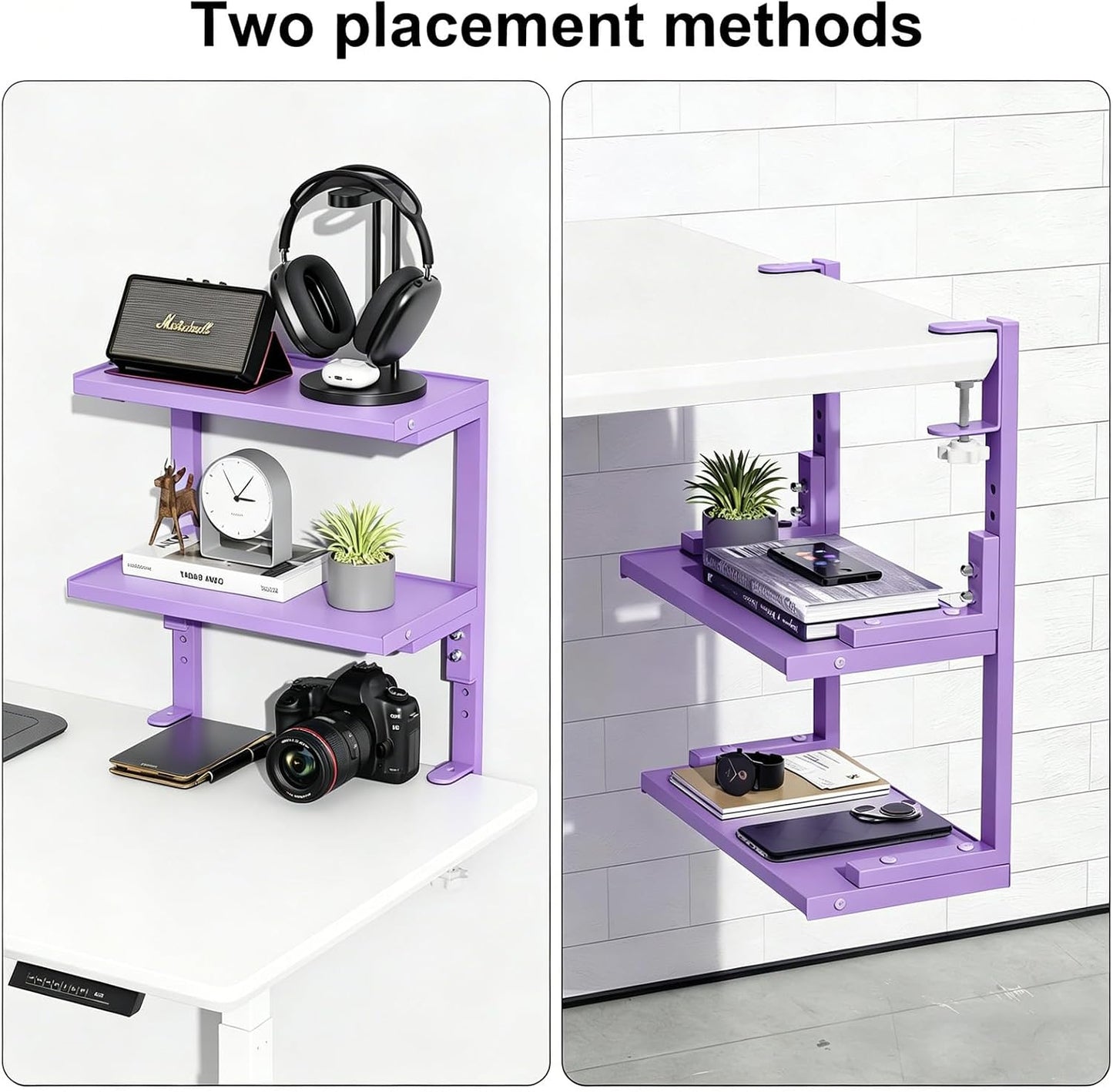 2-Tier Desk Shelf | Desk Organization Expandable Clamp on Desk Shelf Desktop Accessories for Offices and Game Rooms