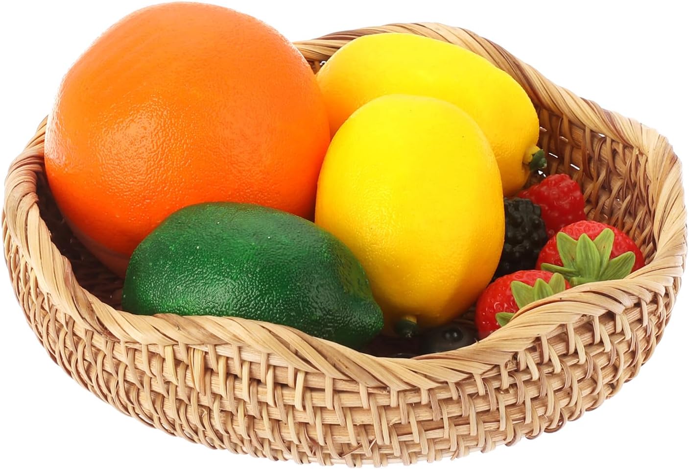 Round Key Basket Bowl for Entryway " Natural Rattan Fruit Bowl Woven / 7.3 Inch / Natural Color